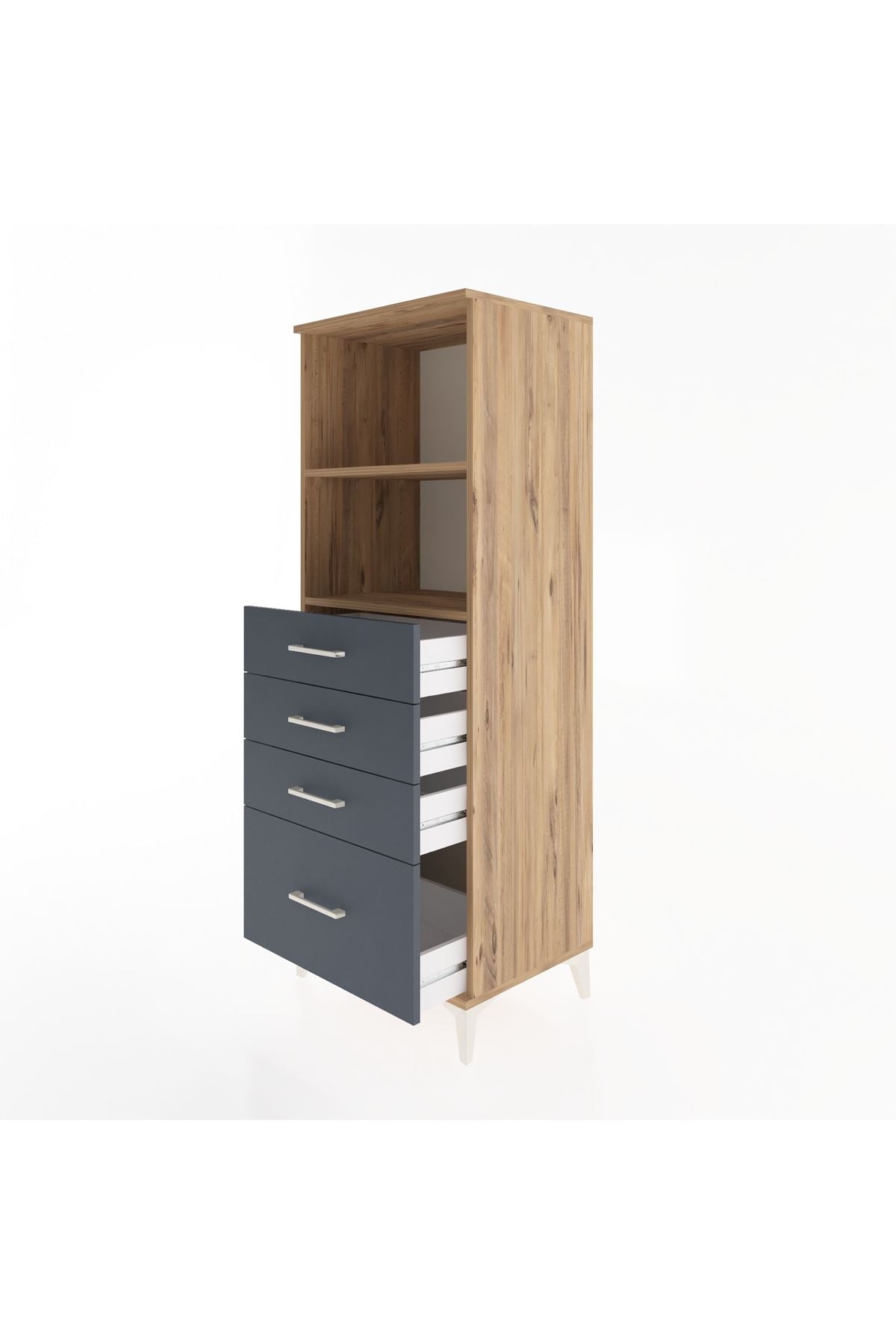 Hyperion Dolap 2 Raflı 4 Çekmeceli 60x44x163 Çam-Antrasit