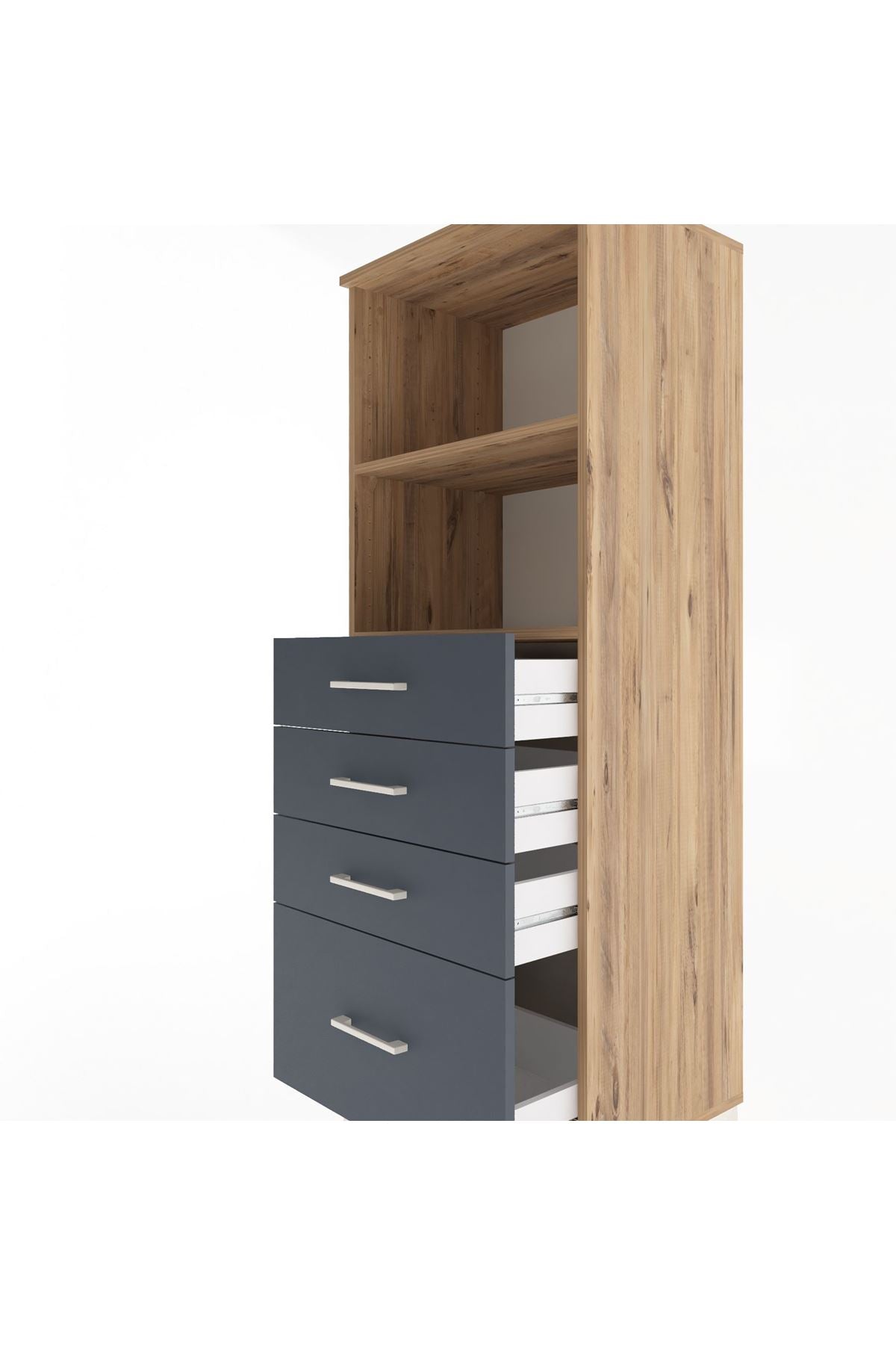 Hyperion Dolap 2 Raflı 4 Çekmeceli 60x44x163 Çam-Antrasit