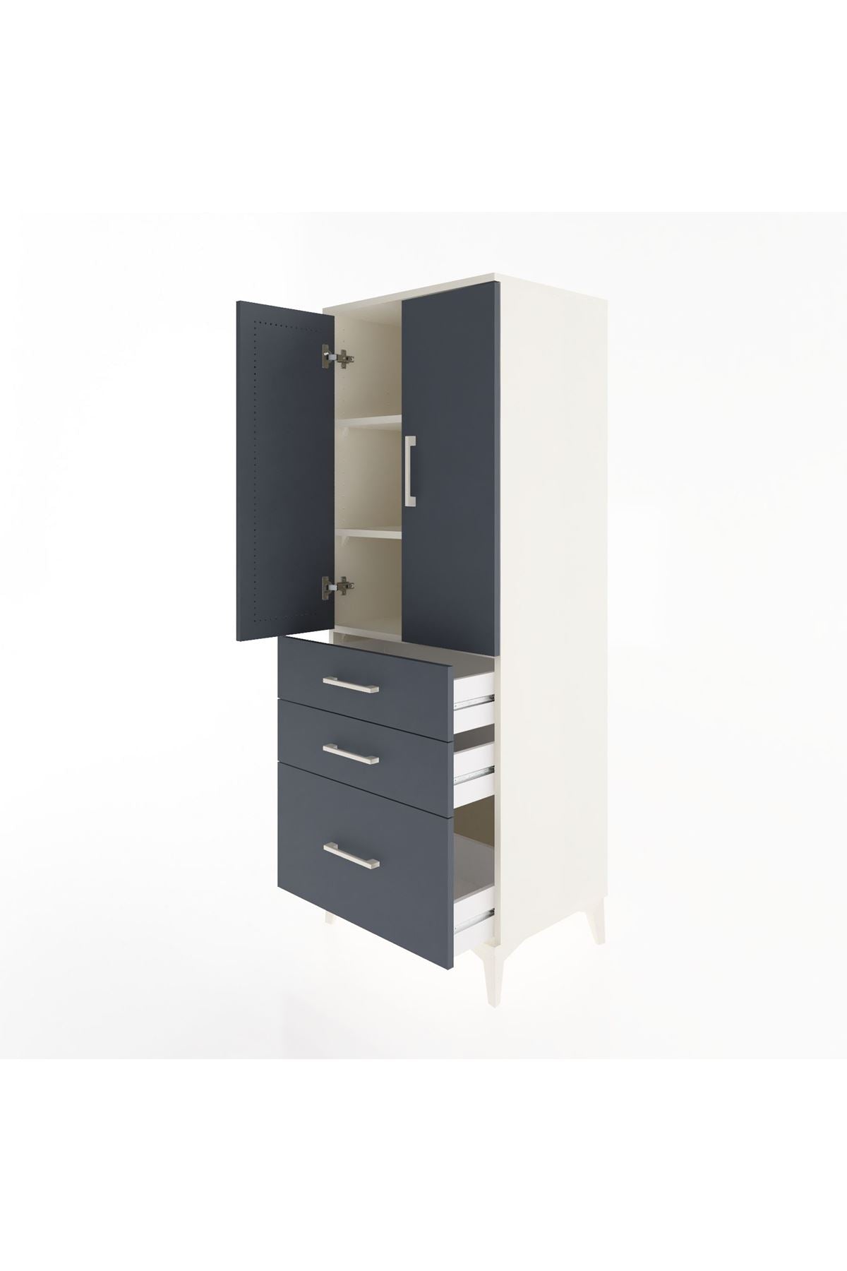 Hyperion Dolap 3 Raflı 3 Çekmeceli 2 Kapaklı 60x44x163 Aytaşı-Antrasit