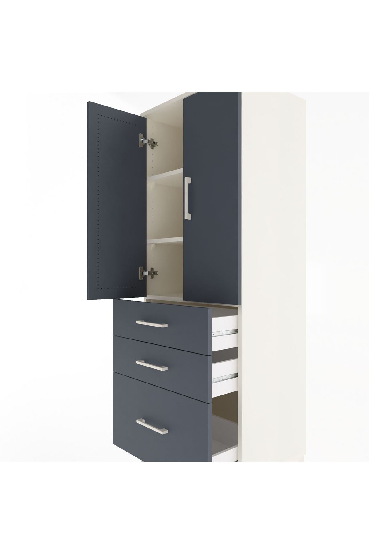 Hyperion Dolap 3 Raflı 3 Çekmeceli 2 Kapaklı 60x44x163 Aytaşı-Antrasit