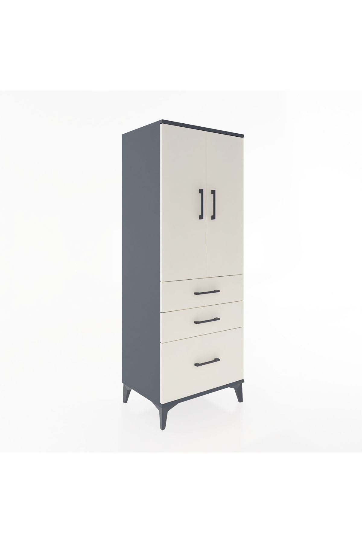 Hyperion Dolap 3 Raflı 3 Çekmeceli 2 Kapaklı 60x44x163 Antrasit-Aytaşı