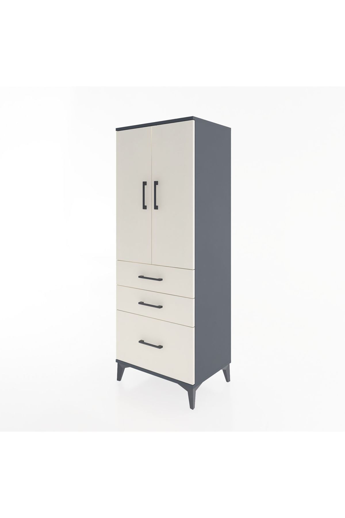 Hyperion Dolap 3 Raflı 3 Çekmeceli 2 Kapaklı 60x44x163 Antrasit-Aytaşı