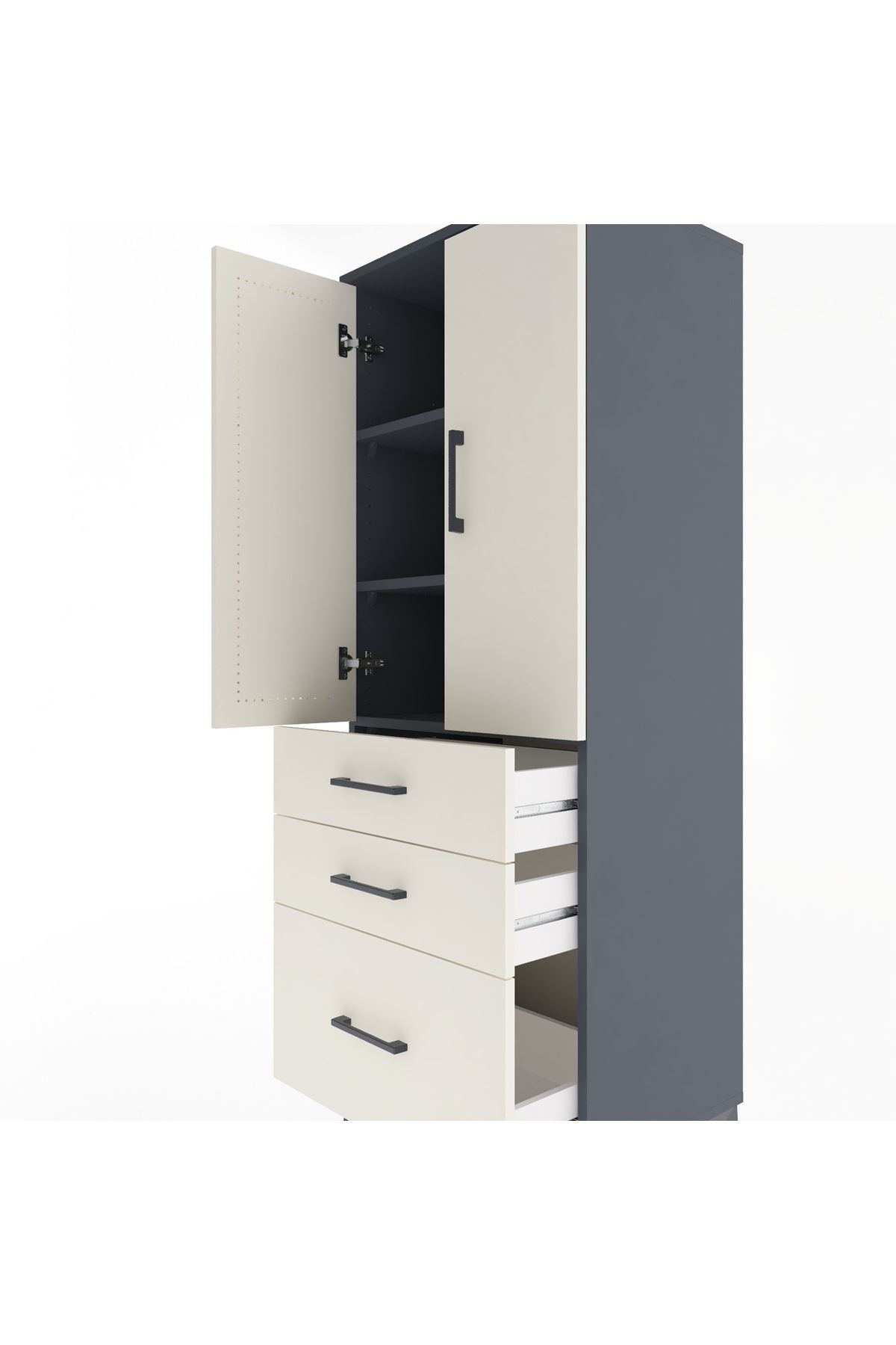 Hyperion Dolap 3 Raflı 3 Çekmeceli 2 Kapaklı 60x44x163 Antrasit-Aytaşı