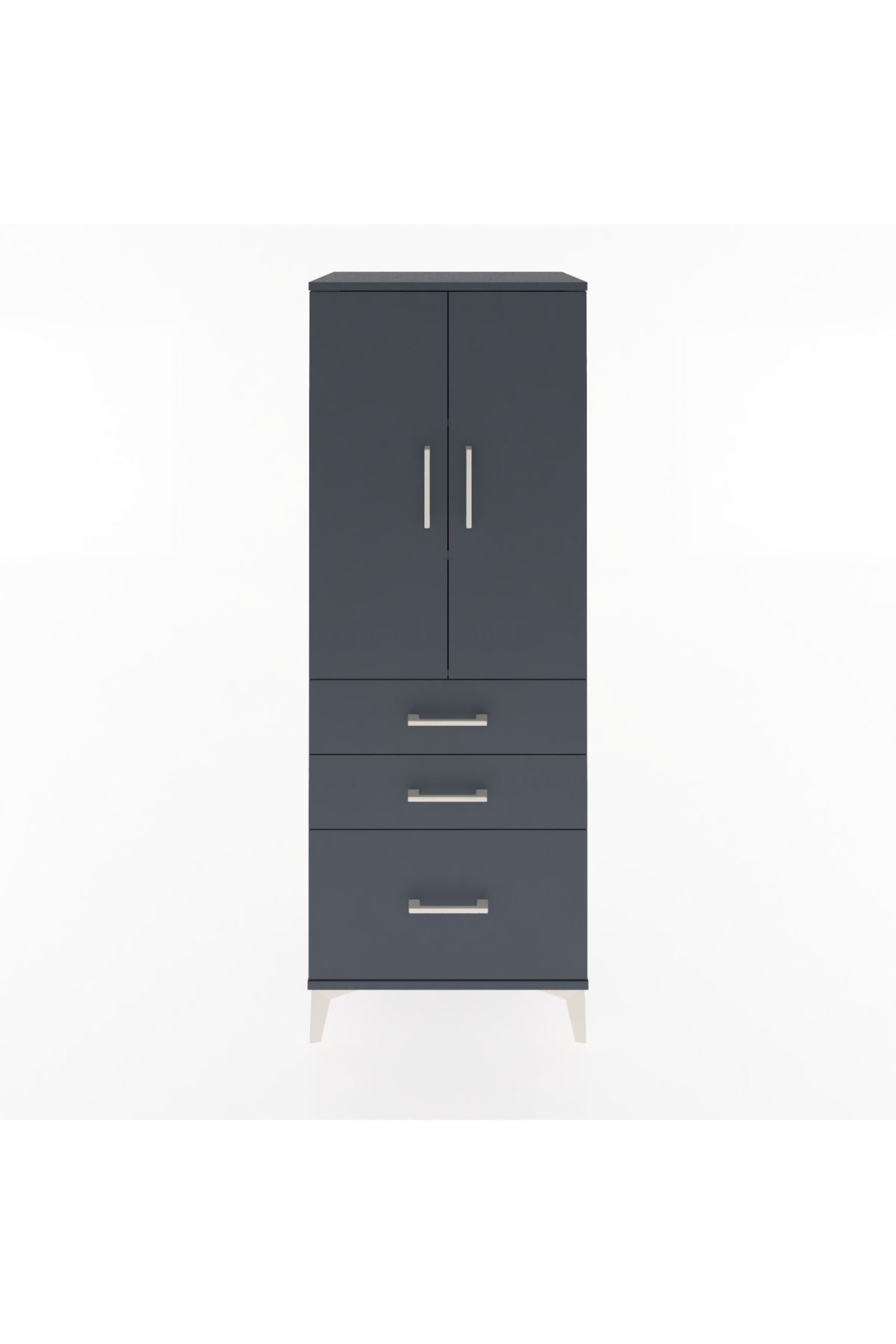 Hyperion Dolap 3 Raflı 3 Çekmeceli 2 Kapaklı 60x44x163 Antrasit-Antrasit
