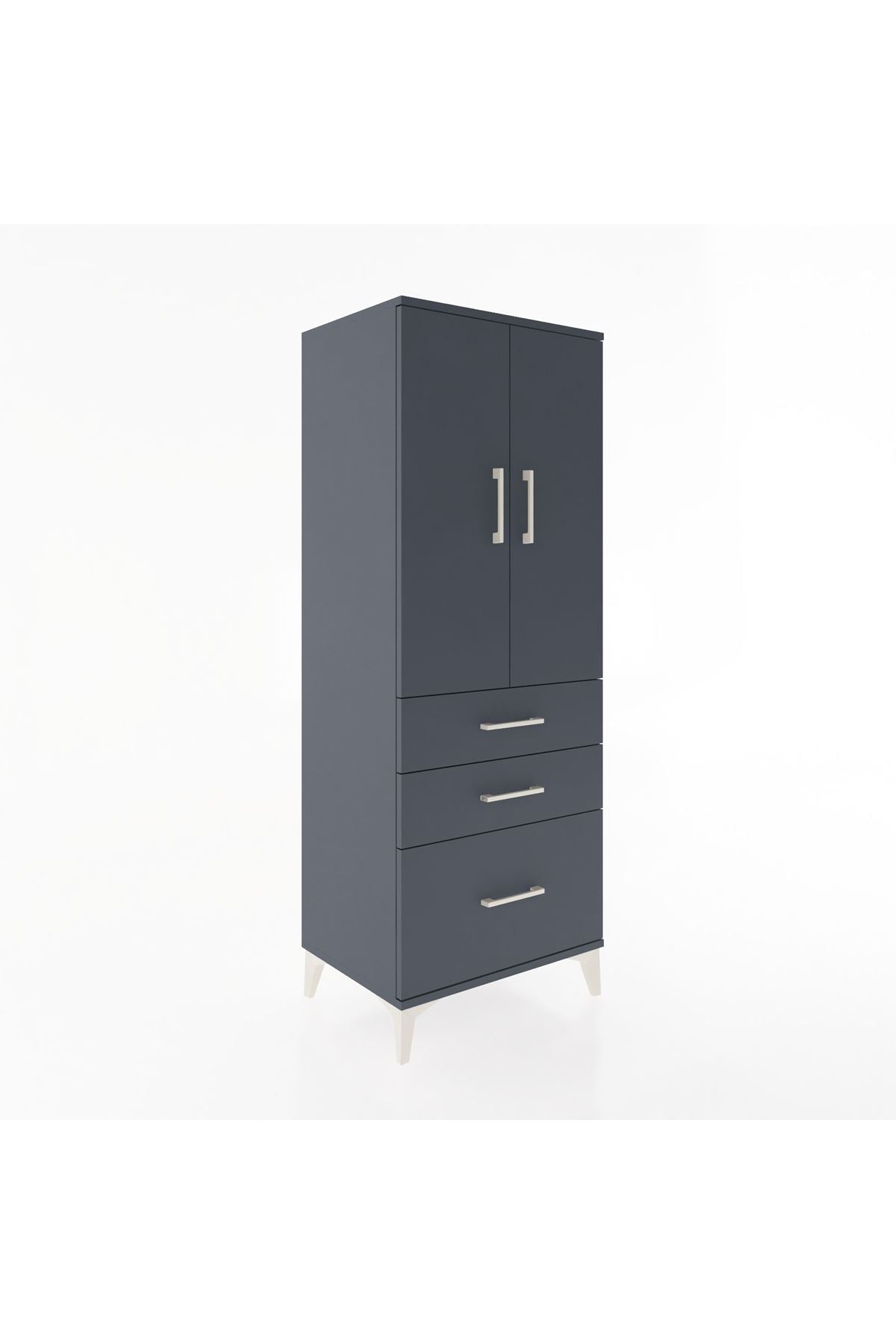 Hyperion Dolap 3 Raflı 3 Çekmeceli 2 Kapaklı 60x44x163 Antrasit-Antrasit