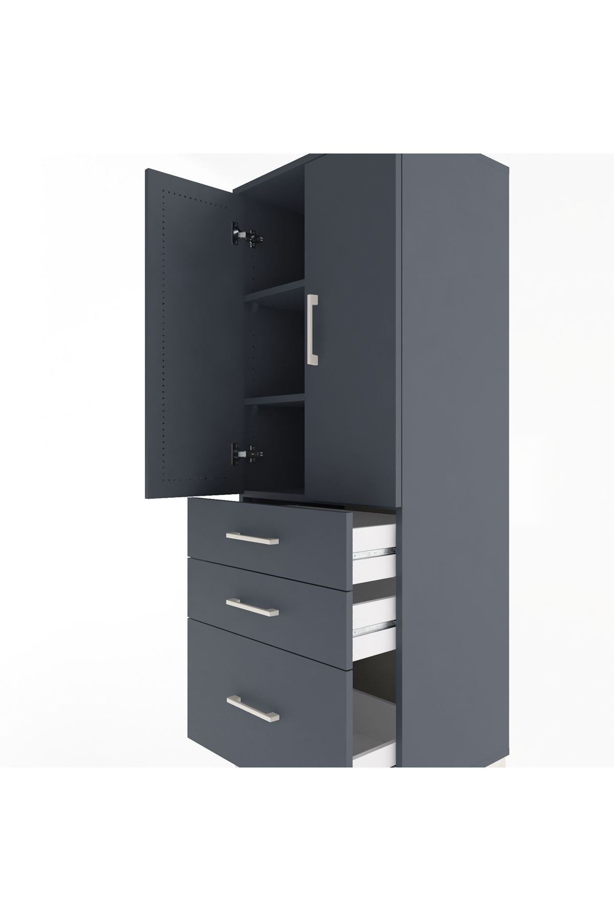 Hyperion Dolap 3 Raflı 3 Çekmeceli 2 Kapaklı 60x44x163 Antrasit-Antrasit