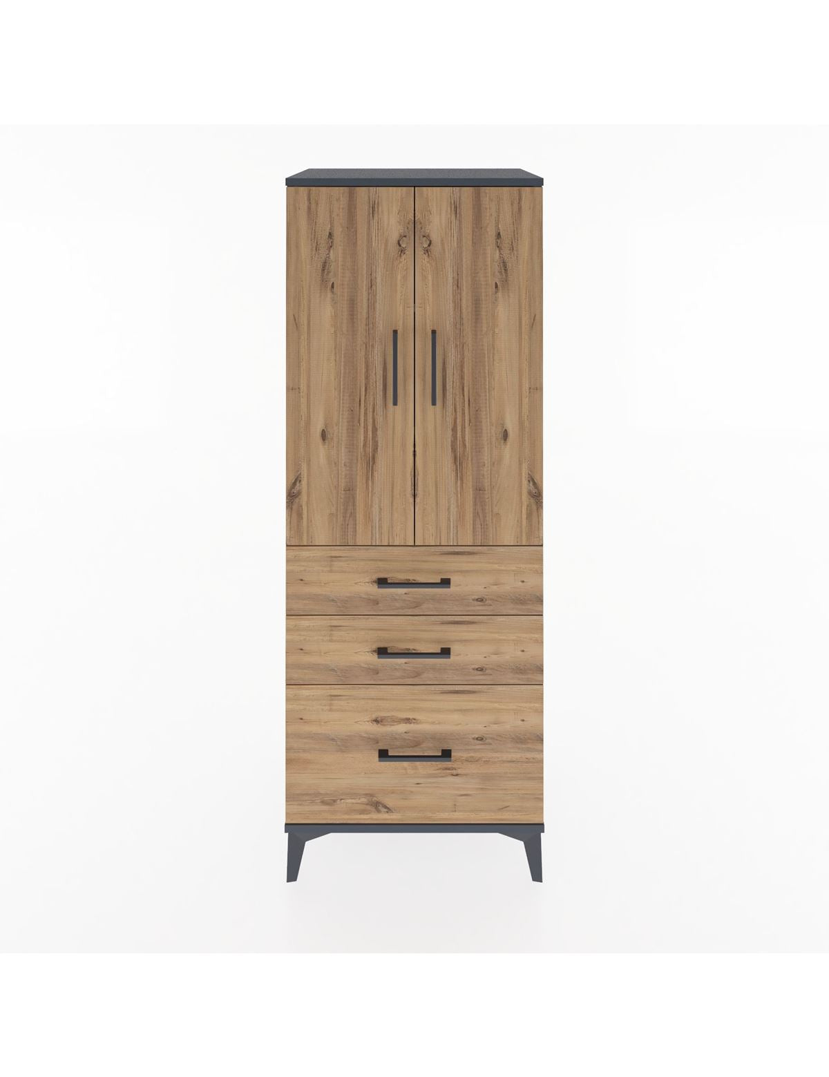 Hyperion Dolap 3 Raflı 3 Çekmeceli 2 Kapaklı 60x44x163 Antrasit-Çam