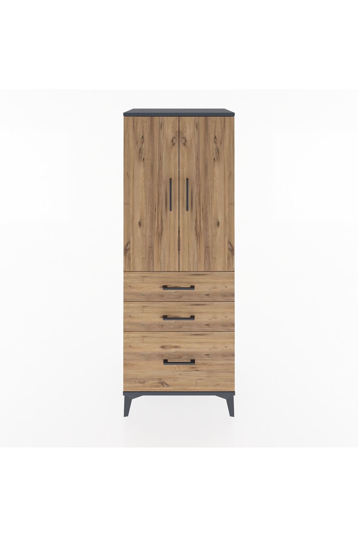 Hyperion Dolap 3 Raflı 3 Çekmeceli 2 Kapaklı 60x44x163 Antrasit-Çam