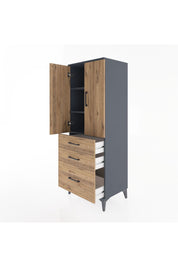 Hyperion Dolap 3 Raflı 3 Çekmeceli 2 Kapaklı 60x44x163 Antrasit-Çam