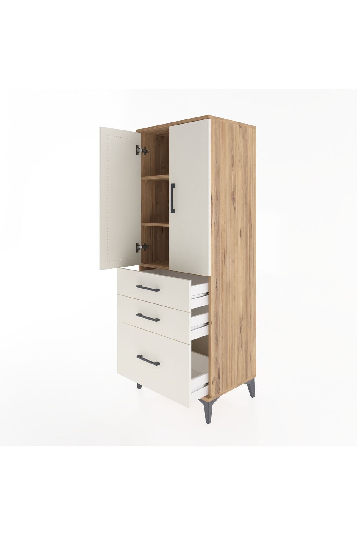 Hyperion Dolap 3 Raflı 3 Çekmeceli 2 Kapaklı 60x44x163 Çam-Aytaşı