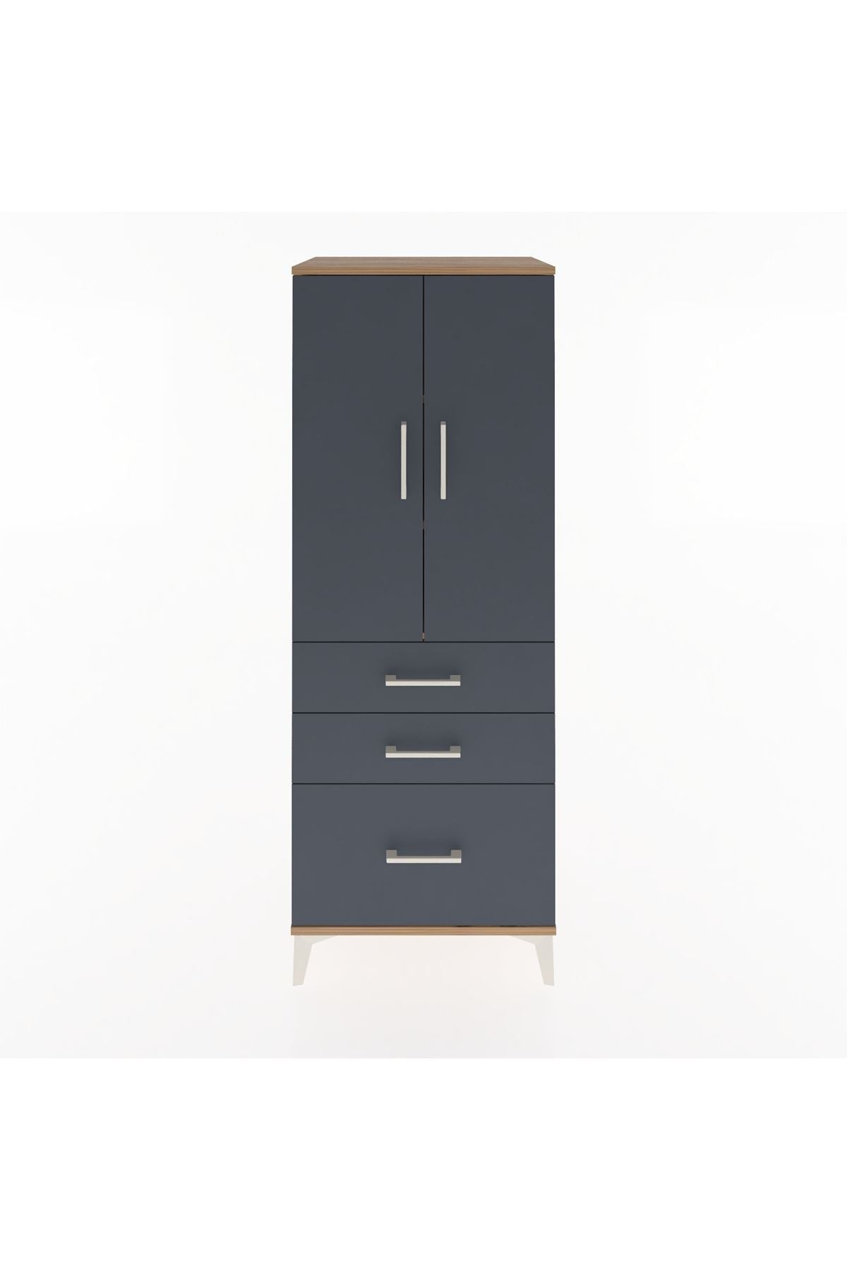 Hyperion Dolap 3 Raflı 3 Çekmeceli 2 Kapaklı 60x44x163 Çam-Antrasit
