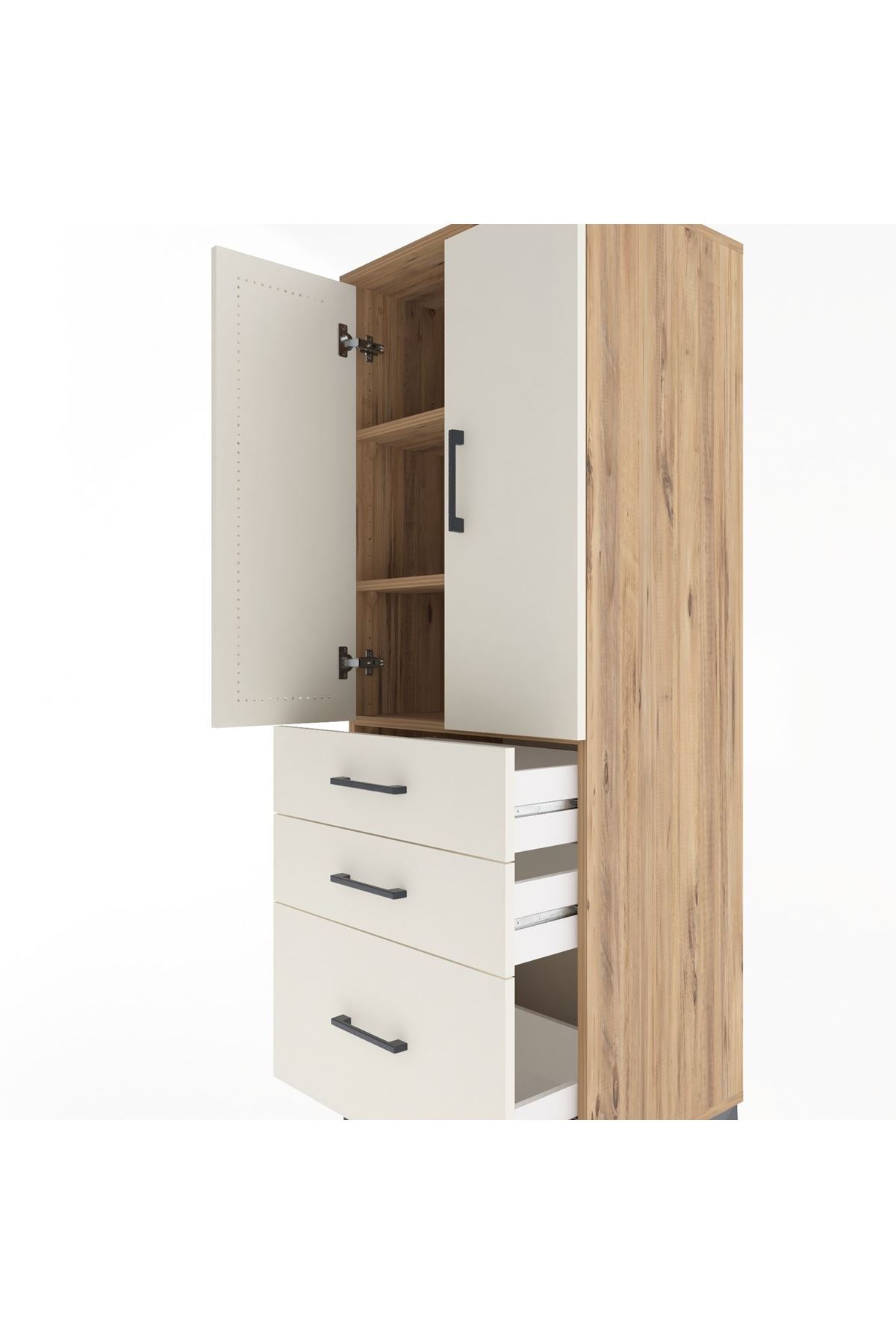 Hyperion Dolap 3 Raflı 3 Çekmeceli 2 Kapaklı 60x44x163 Çam-Aytaşı