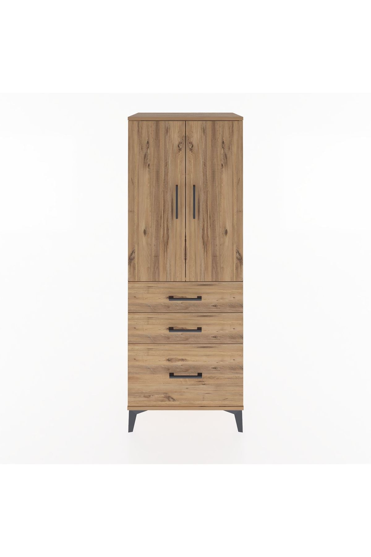 Hyperion Dolap 3 Raflı 3 Çekmeceli 2 Kapaklı 60x44x163 Çam-Çam