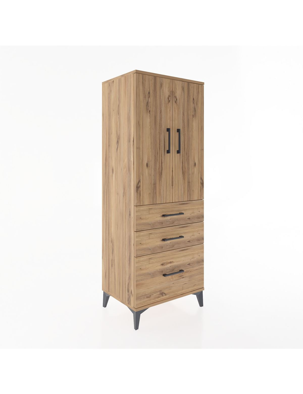 Hyperion Dolap 3 Raflı 3 Çekmeceli 2 Kapaklı 60x44x163 Çam-Çam