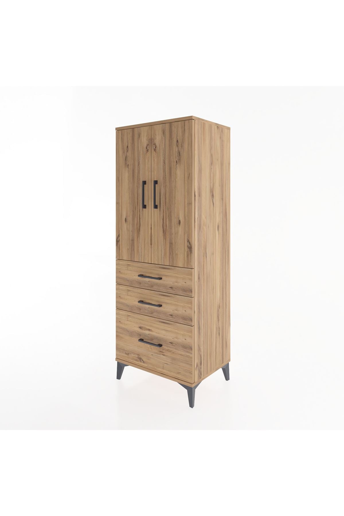 Hyperion Dolap 3 Raflı 3 Çekmeceli 2 Kapaklı 60x44x163 Çam-Çam