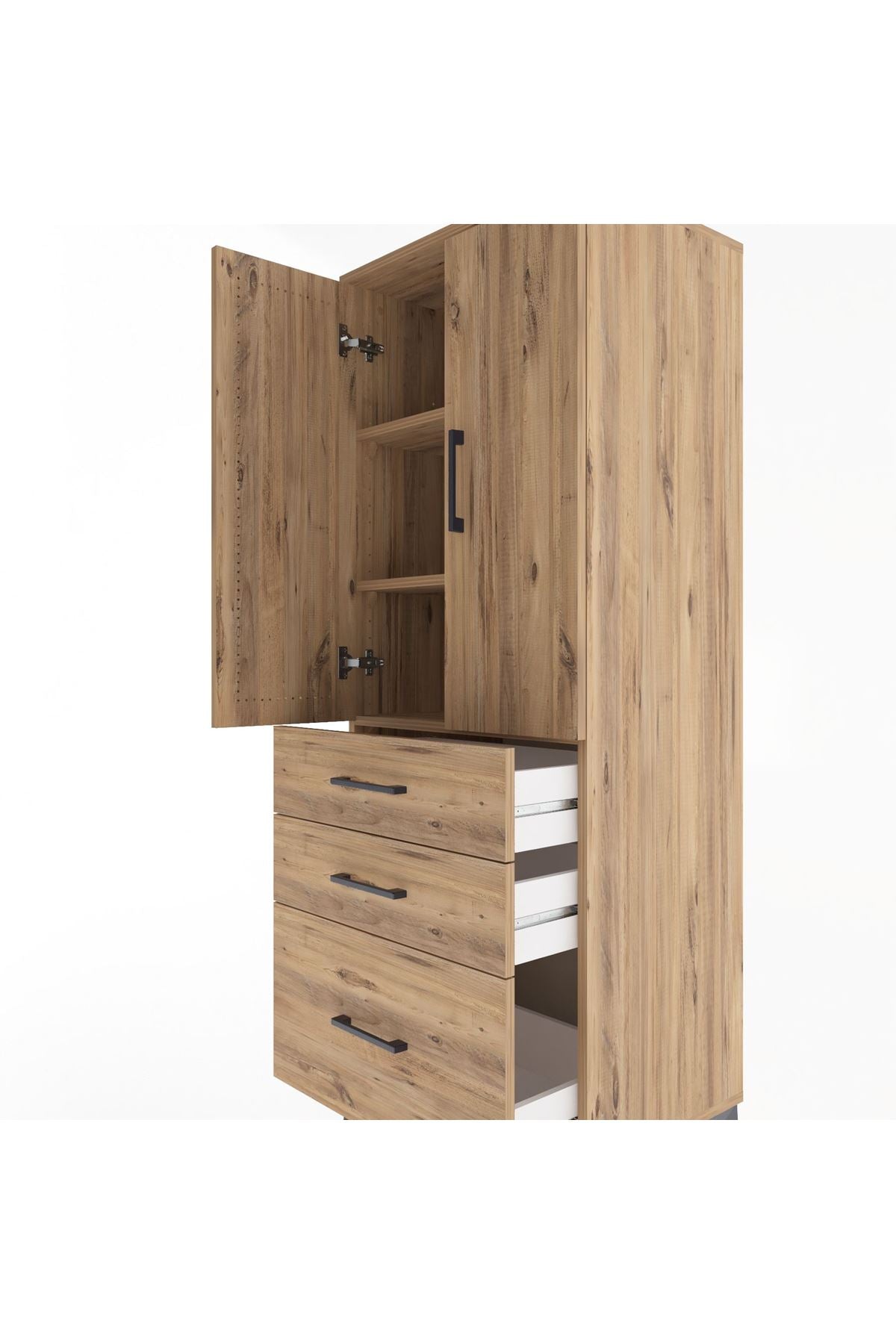 Hyperion Dolap 3 Raflı 3 Çekmeceli 2 Kapaklı 60x44x163 Çam-Çam