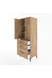 Hyperion Dolap 3 Raflı 3 Çekmeceli 2 Kapaklı 60x44x163 Çam-Çam