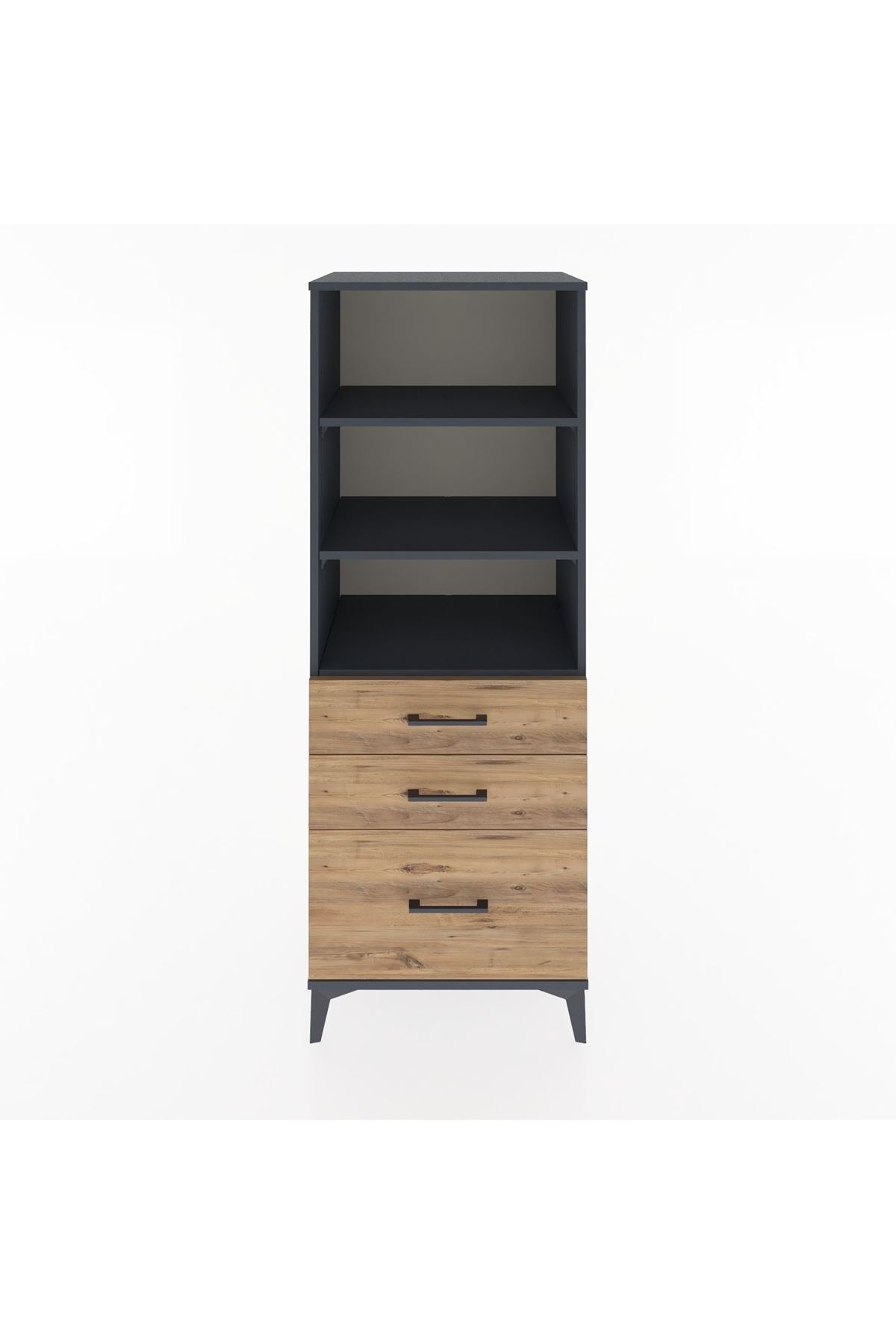 Hyperion Dolap 3 Raflı 3 Çekmeceli 60x44x163 Antrasit-Çam