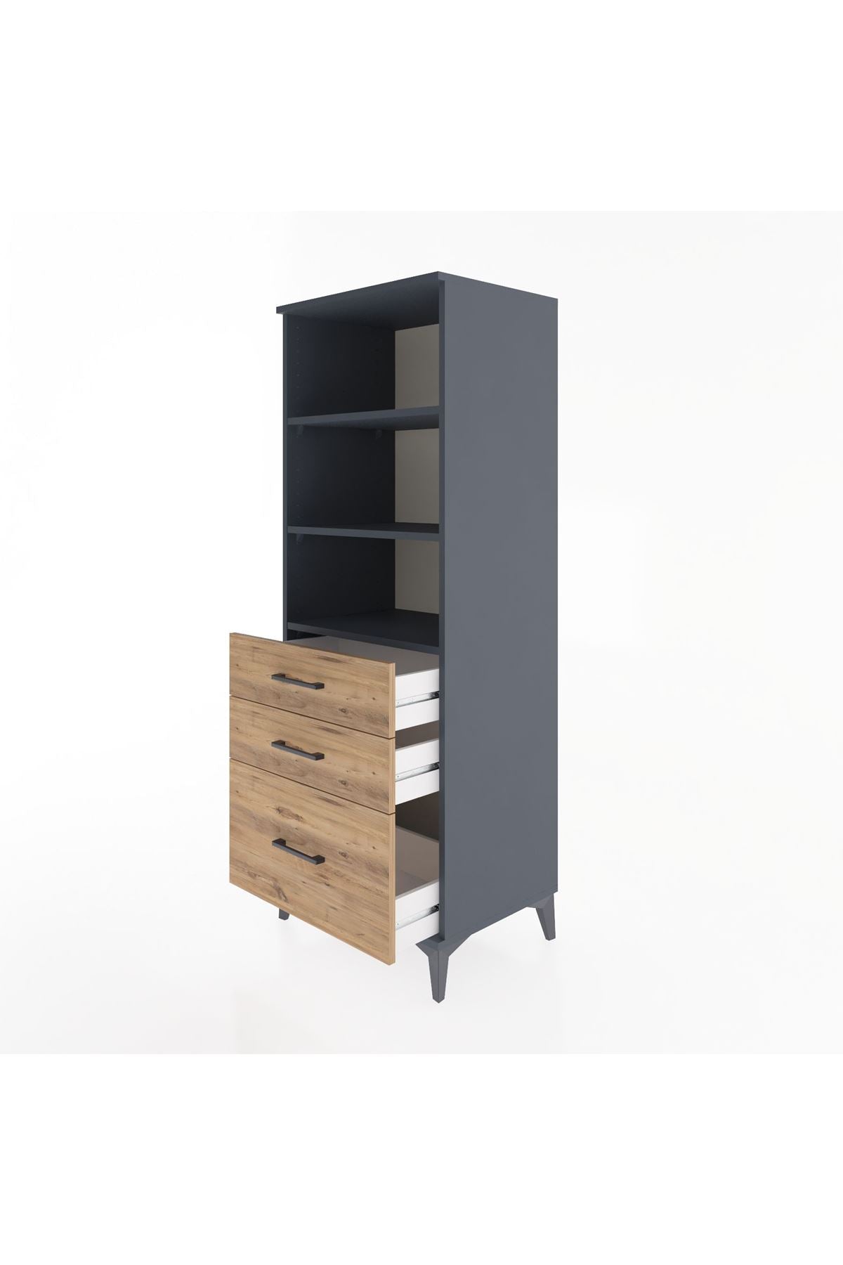 Hyperion Dolap 3 Raflı 3 Çekmeceli 60x44x163 Antrasit-Çam