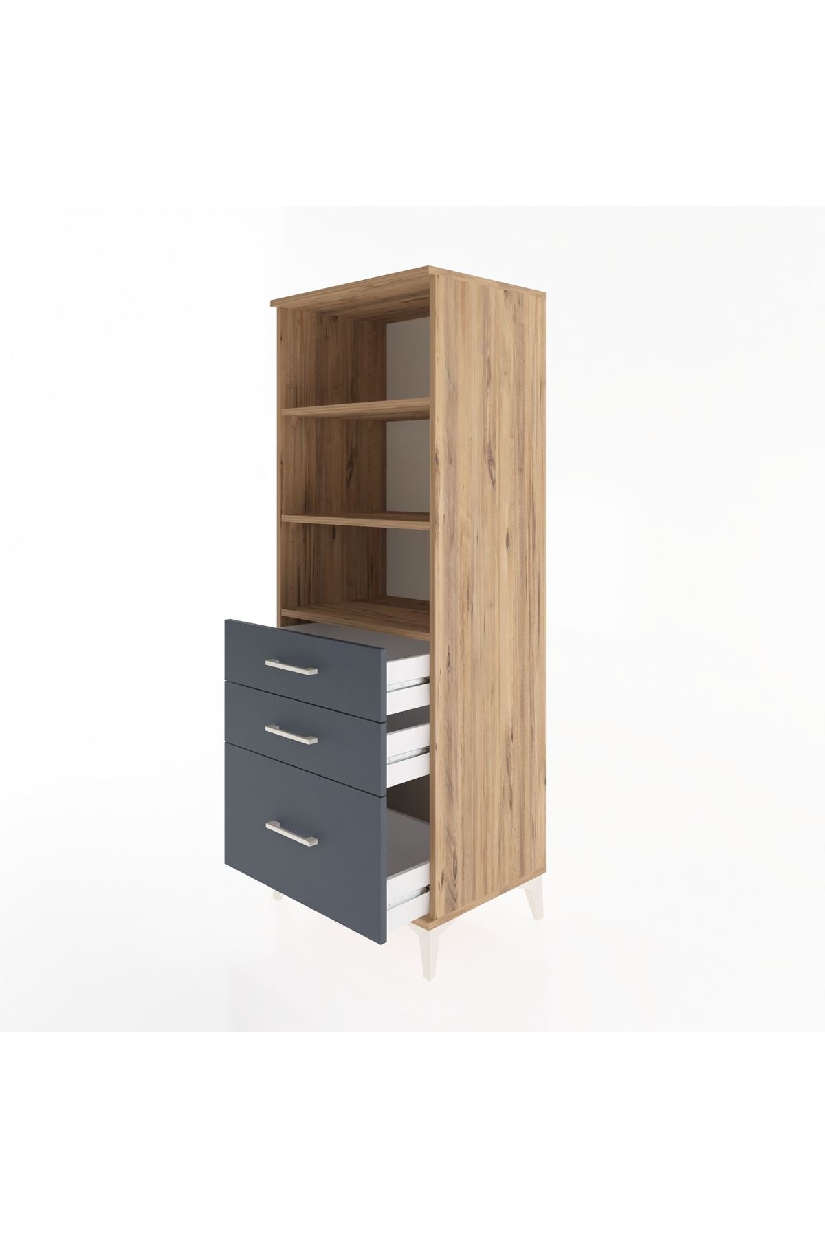 Hyperion Dolap 3 Raflı 3 Çekmeceli 60x44x163 Çam-Antrasit