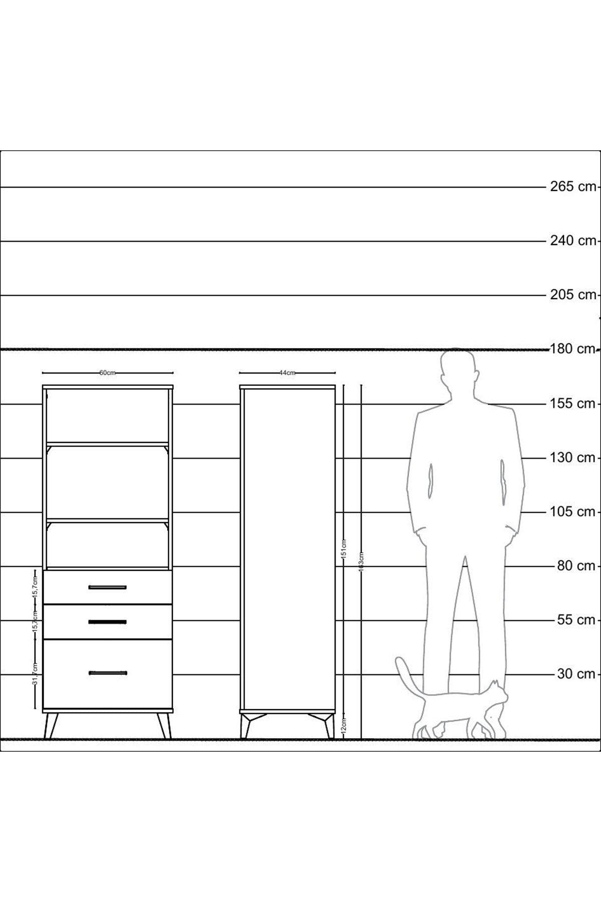 Hyperion Dolap 3 Raflı 3 Çekmeceli 60x44x163 Çam-Antrasit