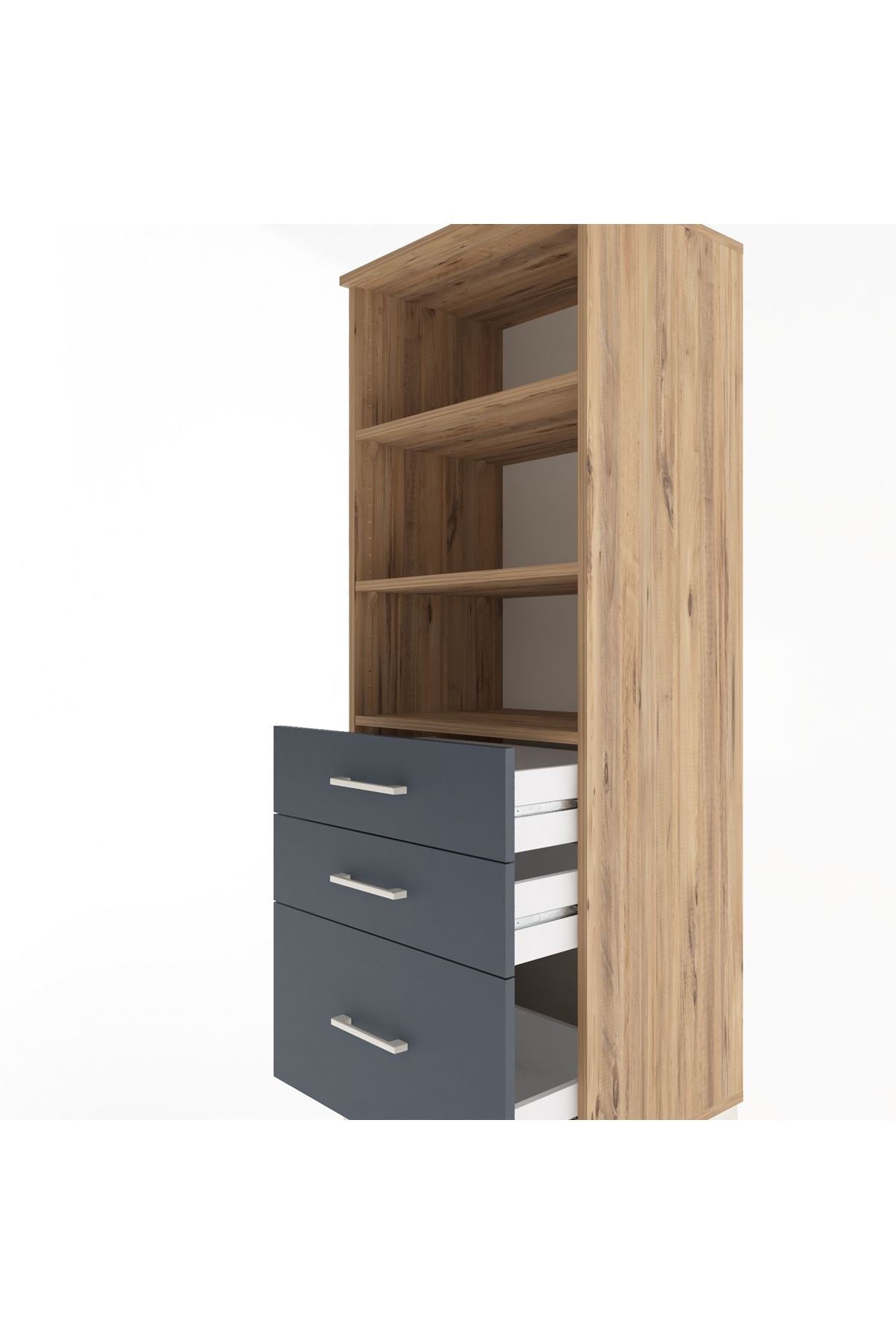 Hyperion Dolap 3 Raflı 3 Çekmeceli 60x44x163 Çam-Antrasit