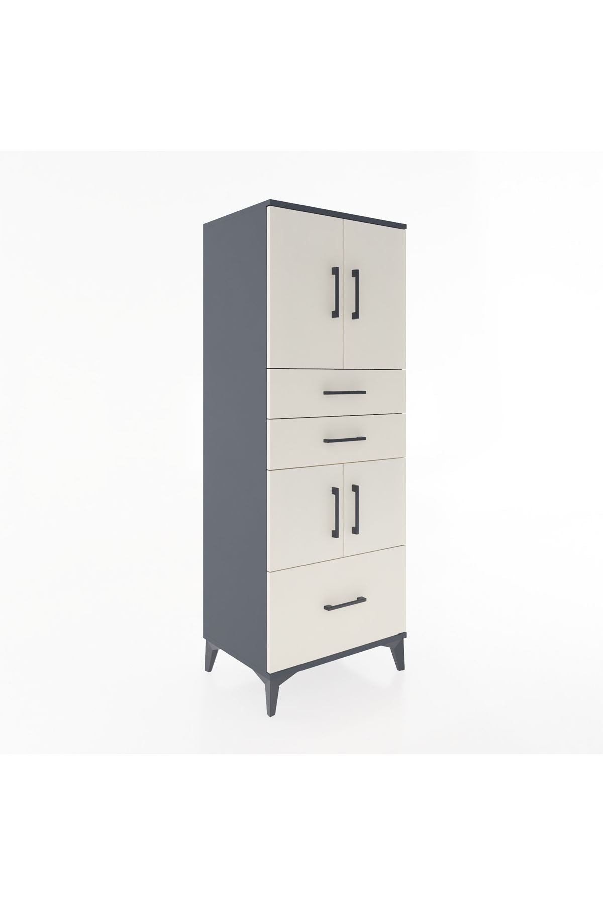 Hyperion Dolap 3 Raflı 3 Çekmeceli 4 Kapaklı 60x44x163 Antrasit-Aytaşı