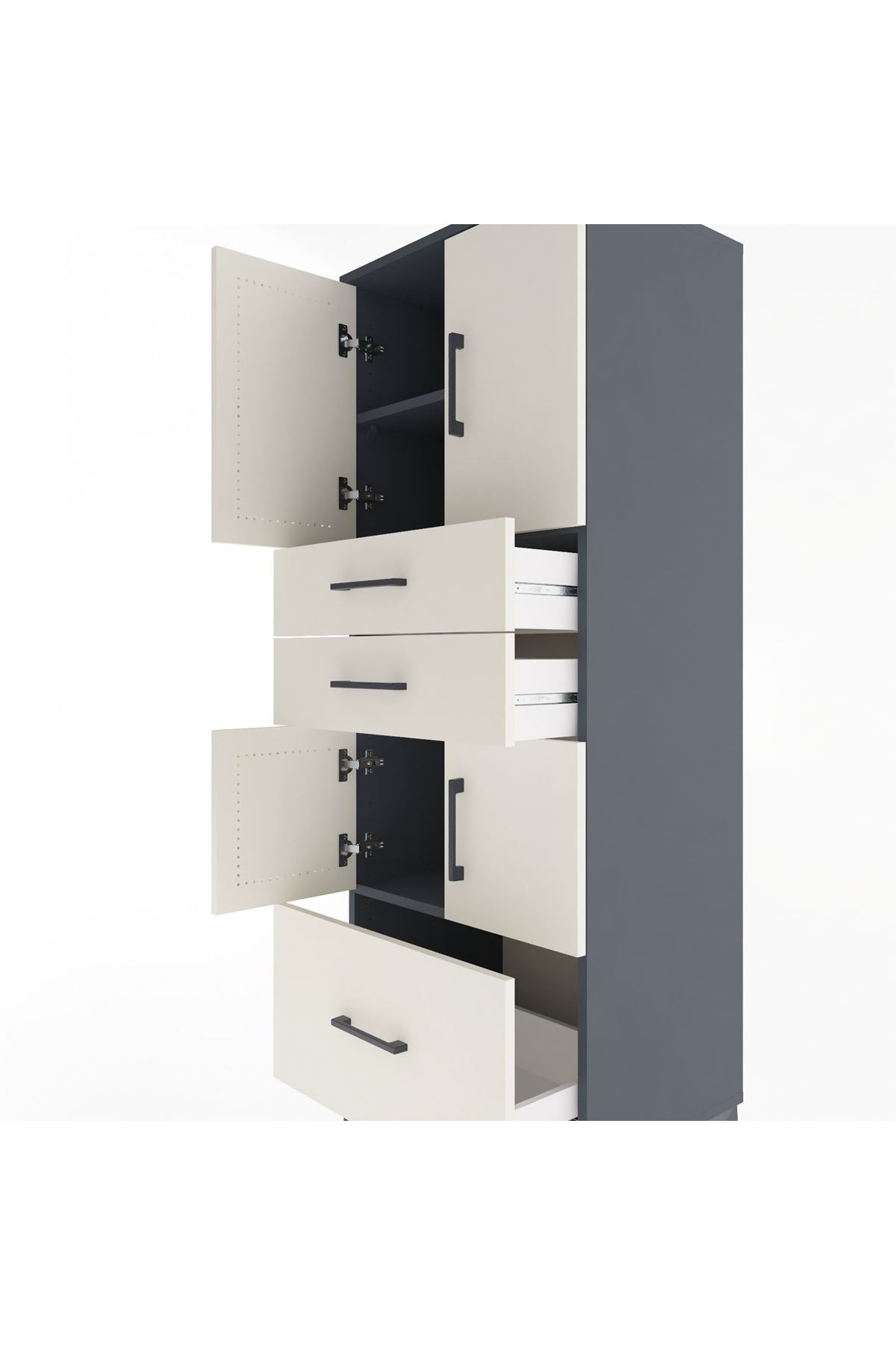 Hyperion Dolap 3 Raflı 3 Çekmeceli 4 Kapaklı 60x44x163 Antrasit-Aytaşı