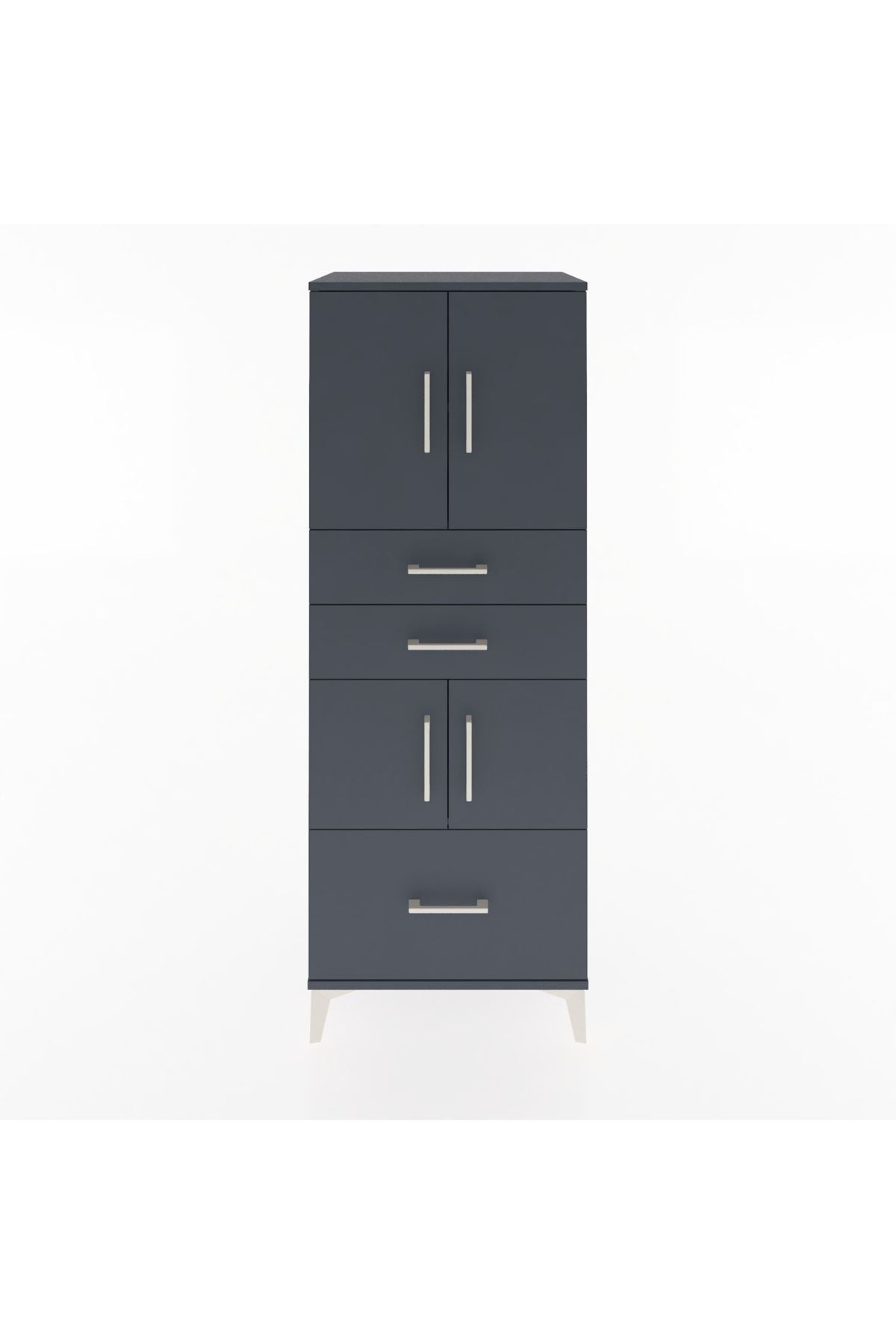 Hyperion Dolap 3 Raflı 3 Çekmeceli 4 Kapaklı 60x44x163 Antrasit-Antrasit