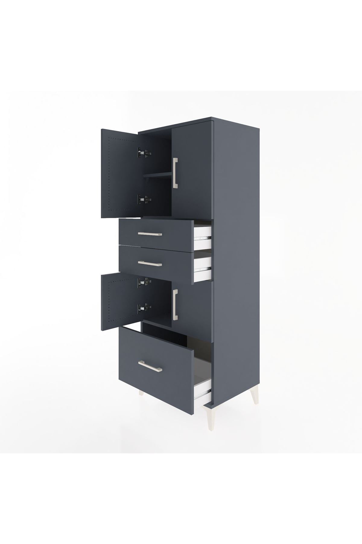 Hyperion Dolap 3 Raflı 3 Çekmeceli 4 Kapaklı 60x44x163 Antrasit-Antrasit