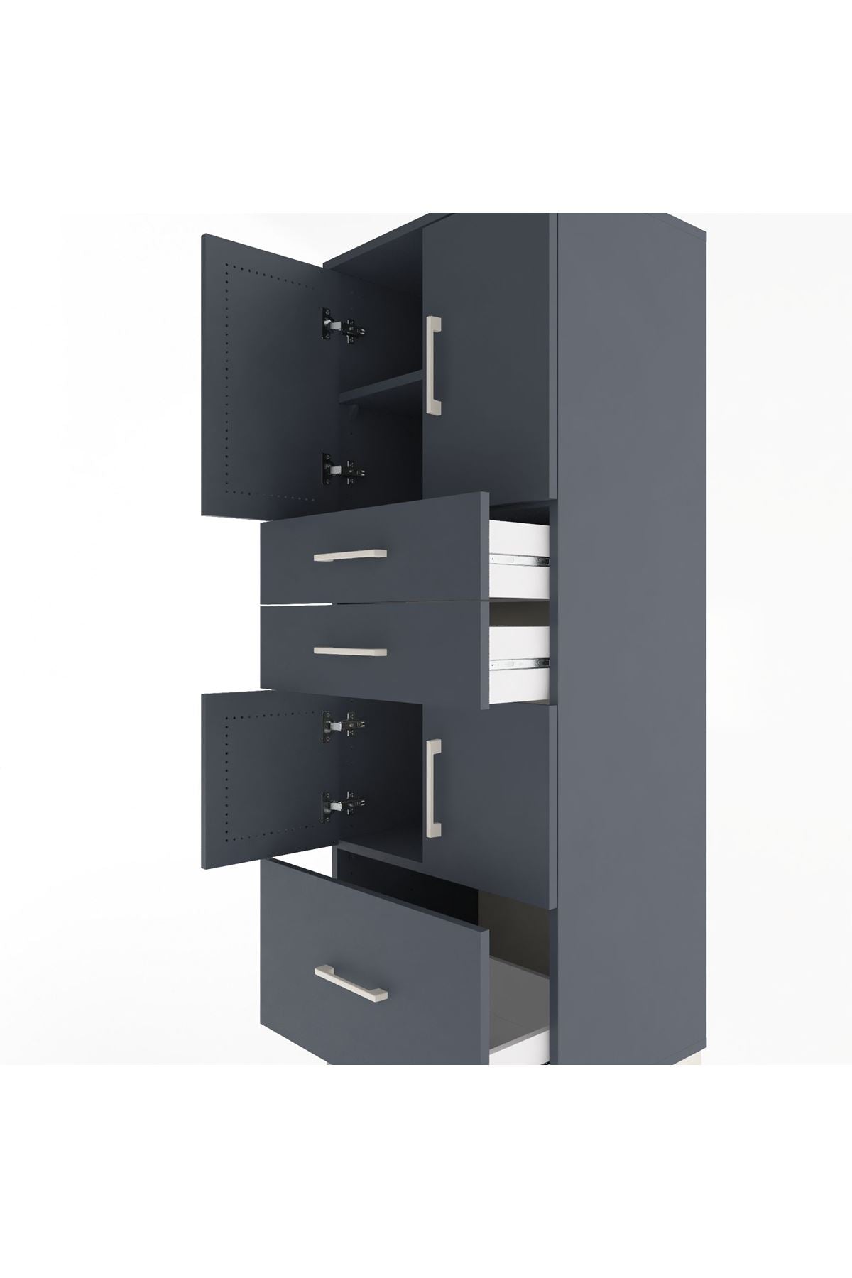 Hyperion Dolap 3 Raflı 3 Çekmeceli 4 Kapaklı 60x44x163 Antrasit-Antrasit