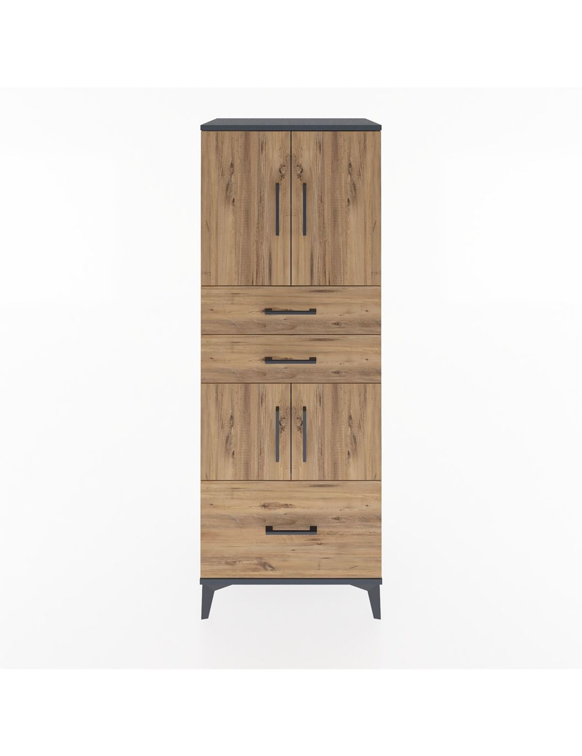 Hyperion Dolap 3 Raflı 3 Çekmeceli 4 Kapaklı 60x44x163 Antrasit-Çam