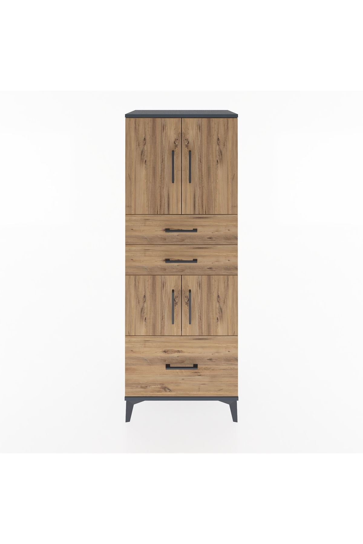 Hyperion Dolap 3 Raflı 3 Çekmeceli 4 Kapaklı 60x44x163 Antrasit-Çam