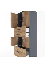 Hyperion Dolap 3 Raflı 3 Çekmeceli 4 Kapaklı 60x44x163 Antrasit-Çam