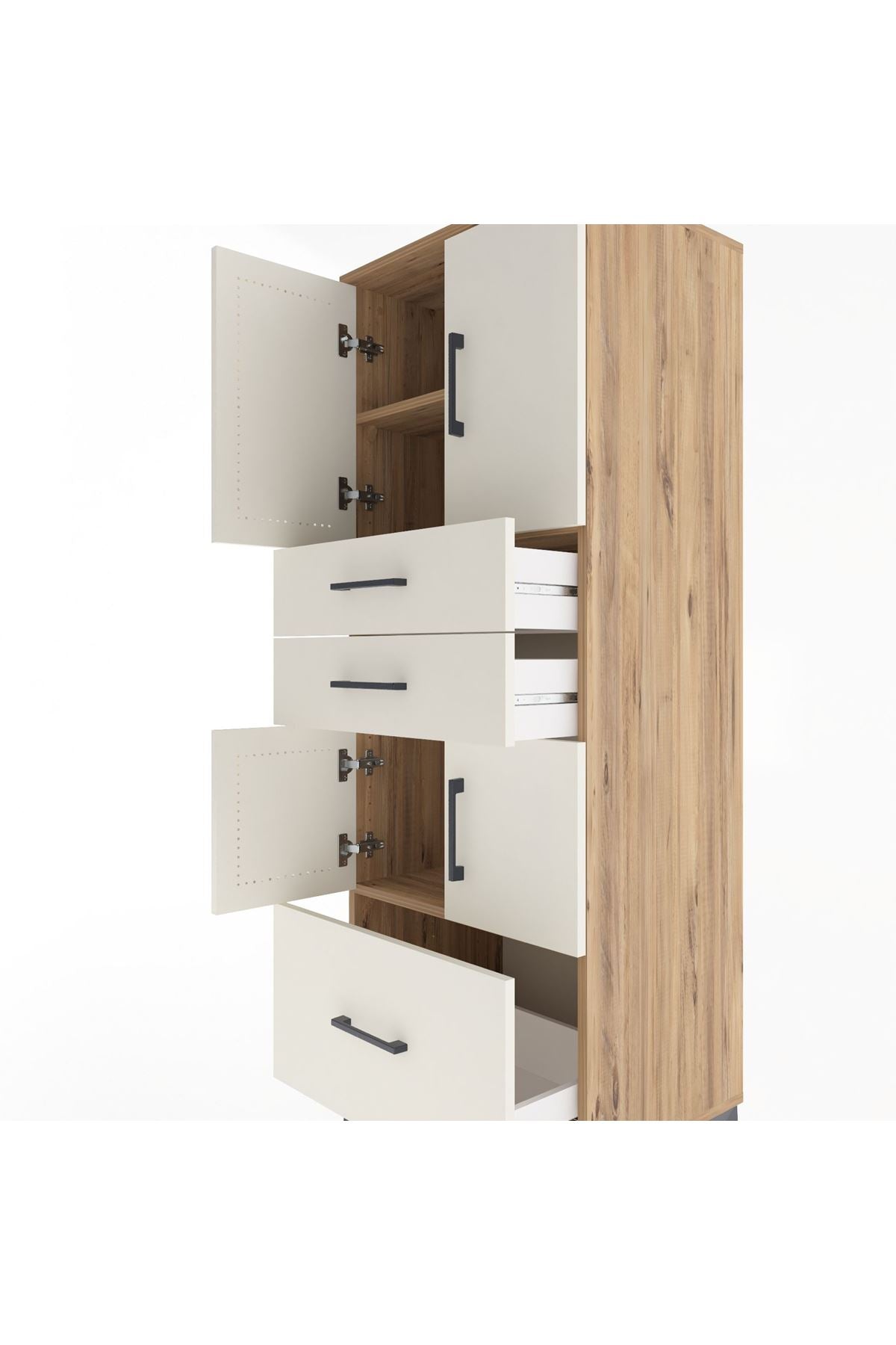 Hyperion Dolap 3 Raflı 3 Çekmeceli 4 Kapaklı 60x44x163 Çam-Aytaşı