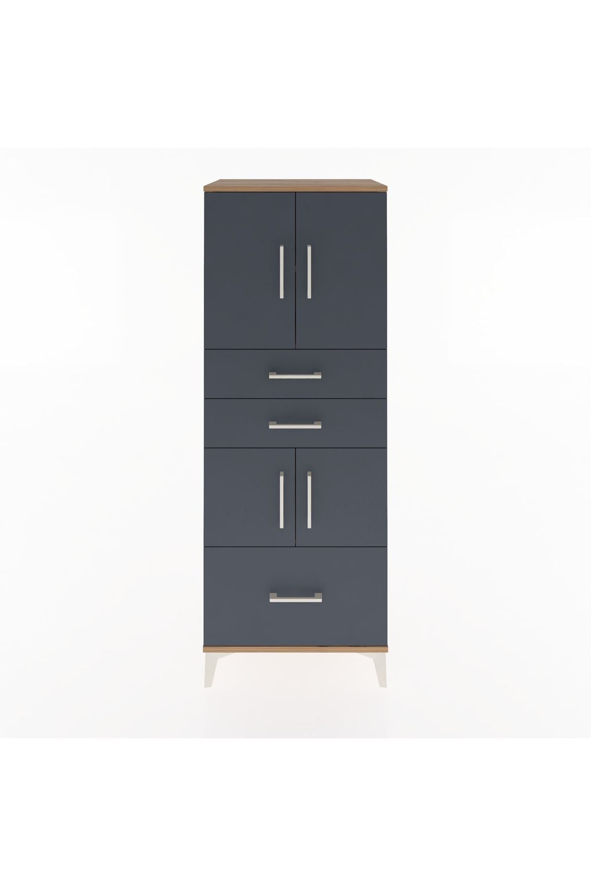 Hyperion Dolap 3 Raflı 3 Çekmeceli 4 Kapaklı 60x44x163 Çam-Antrasit