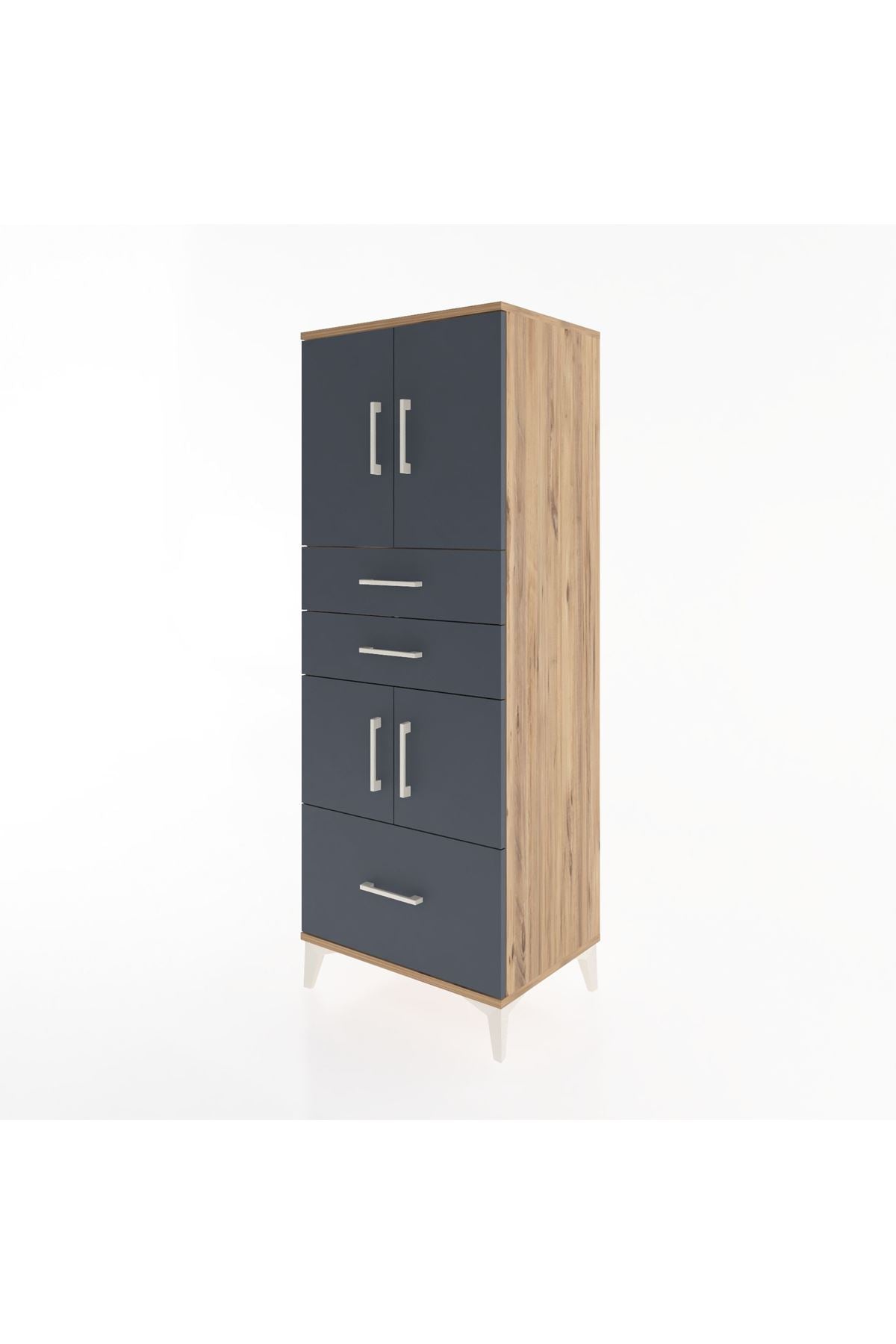 Hyperion Dolap 3 Raflı 3 Çekmeceli 4 Kapaklı 60x44x163 Çam-Antrasit