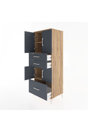 Hyperion Dolap 3 Raflı 3 Çekmeceli 4 Kapaklı 60x44x163 Çam-Antrasit