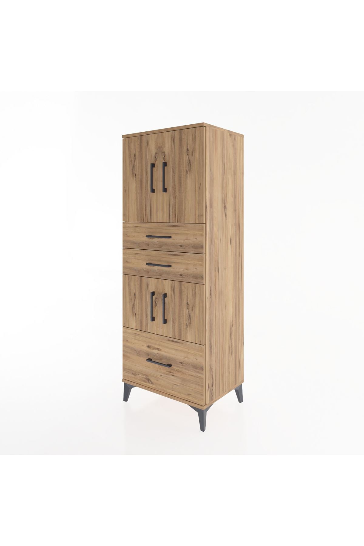 Hyperion Dolap 3 Raflı 3 Çekmeceli 4 Kapaklı 60x44x163 Çam-Çam