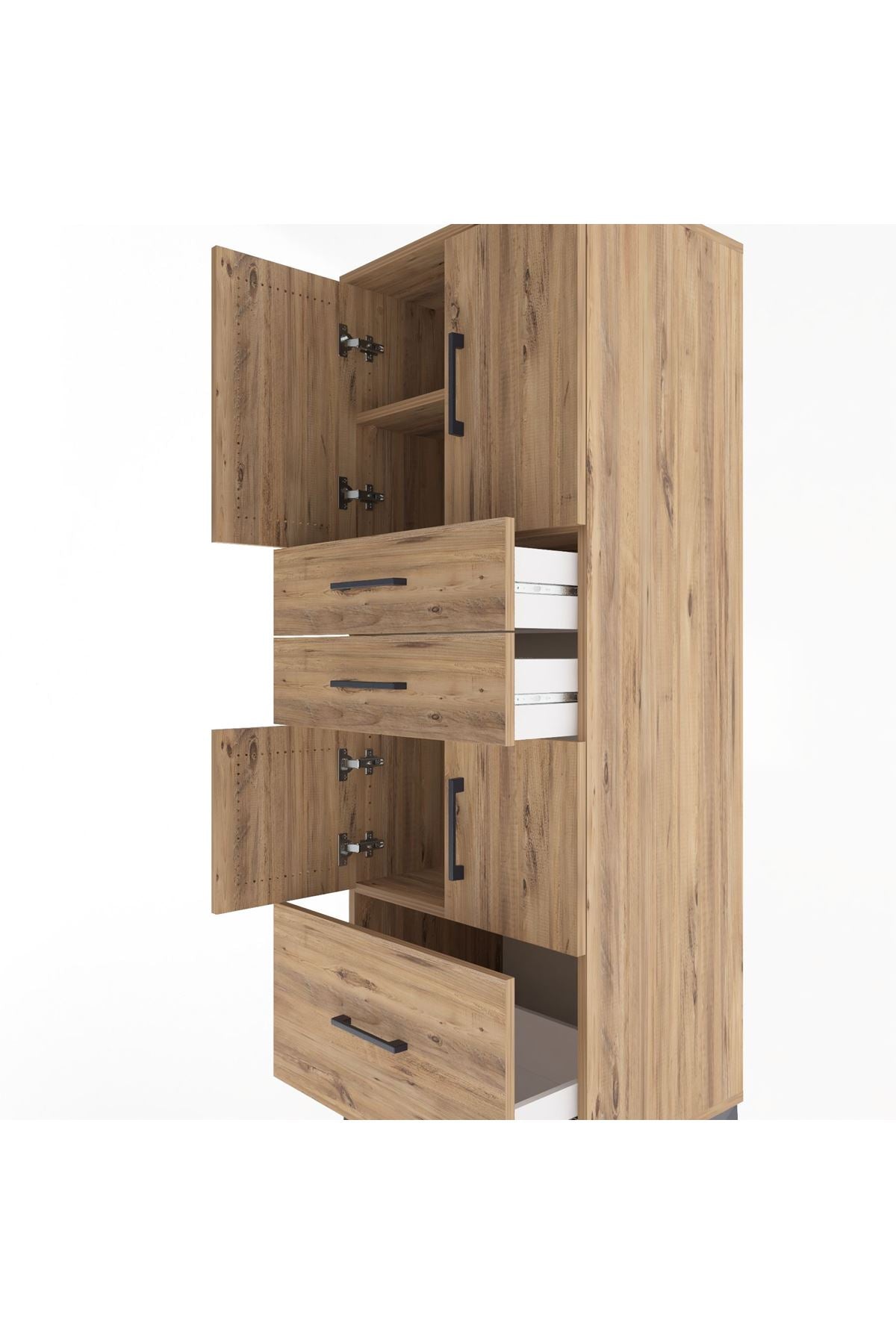 Hyperion Dolap 3 Raflı 3 Çekmeceli 4 Kapaklı 60x44x163 Çam-Çam