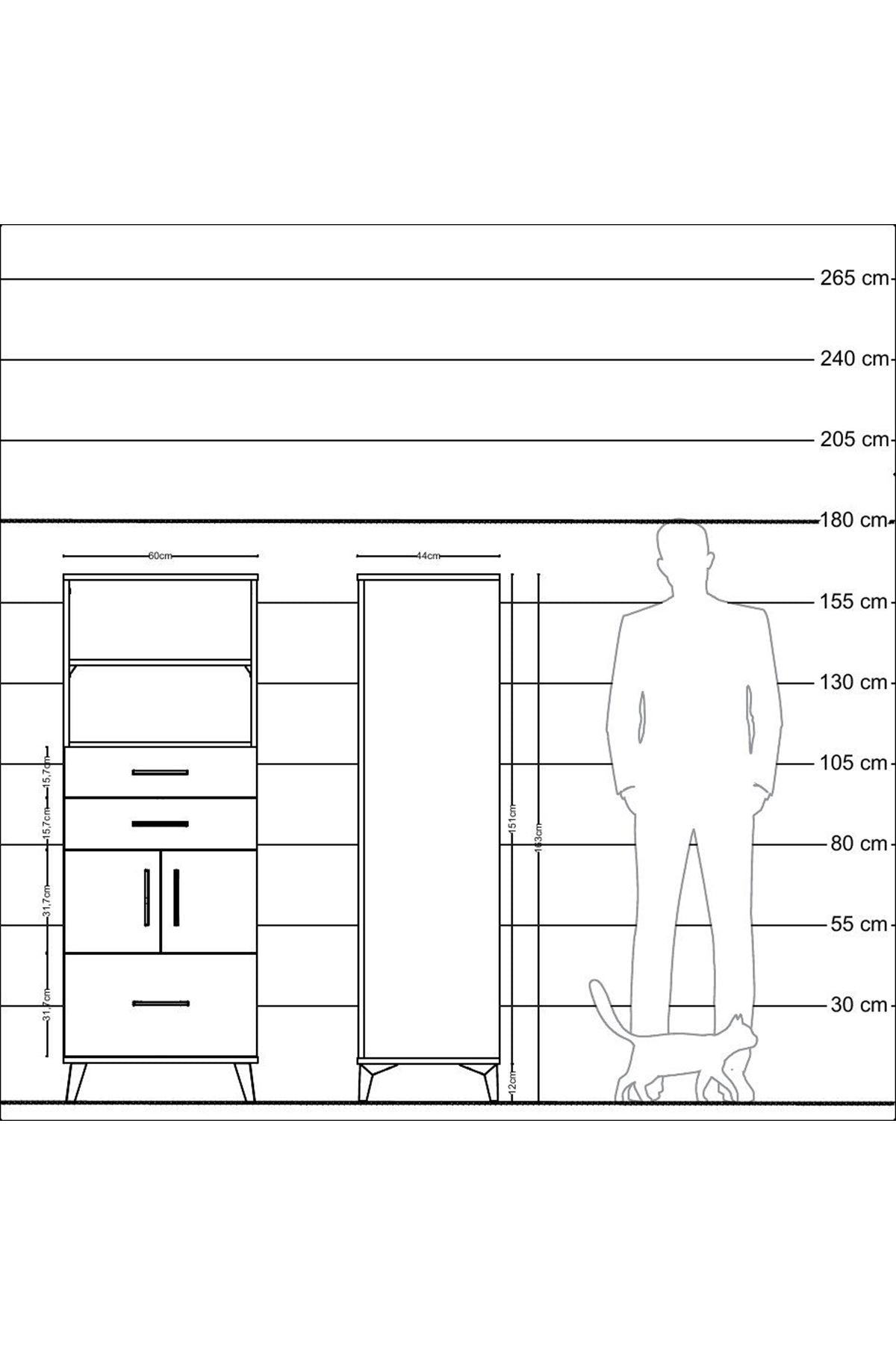 Hyperion Dolap 3 Raflı 3 Çekmeceli 2 Kapaklı 60x44x163 Aytaşı-Çam