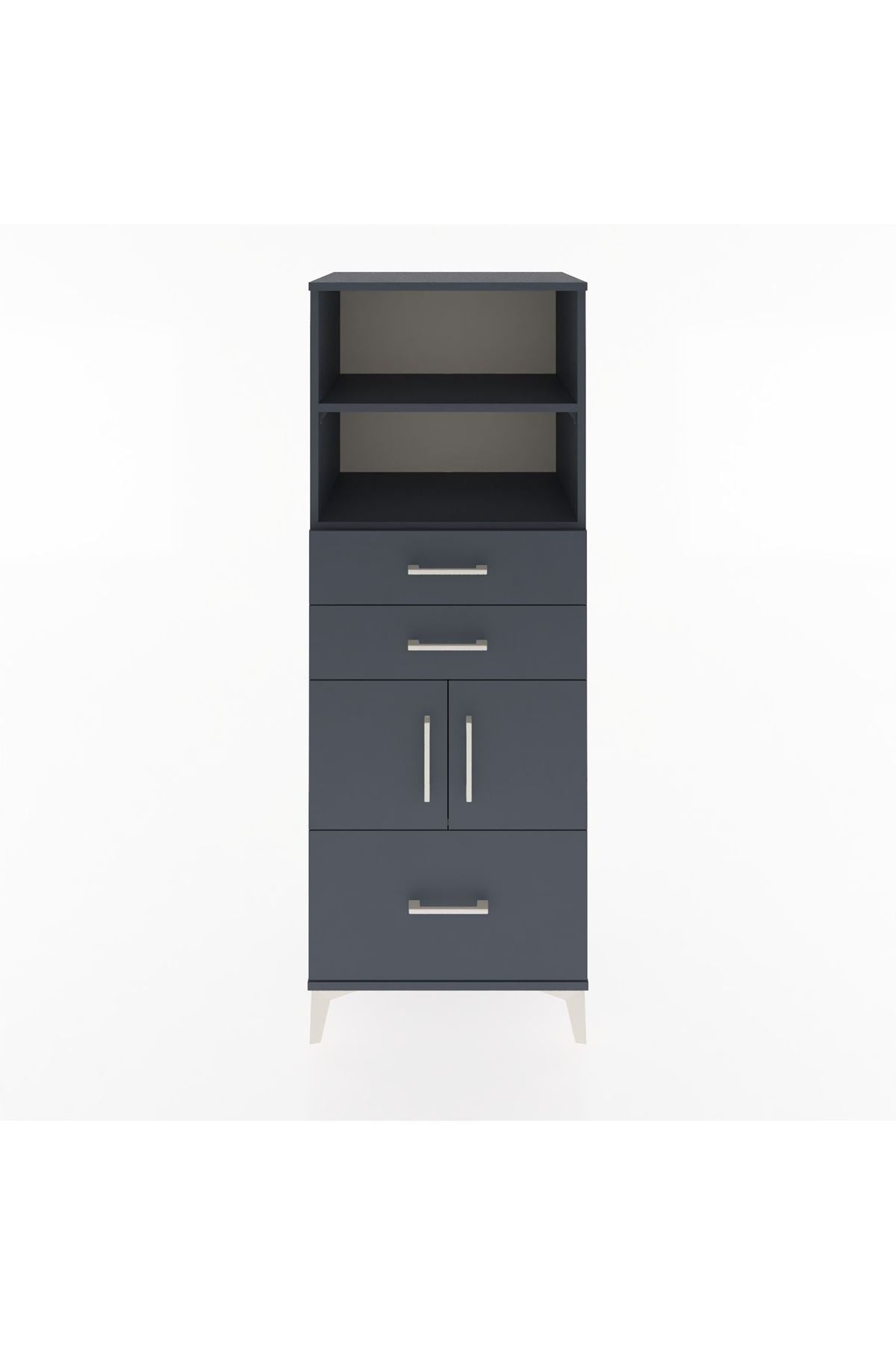 Hyperion Dolap 3 Raflı 3 Çekmeceli 2 Kapaklı 60x44x163 Antrasit-Antrasit