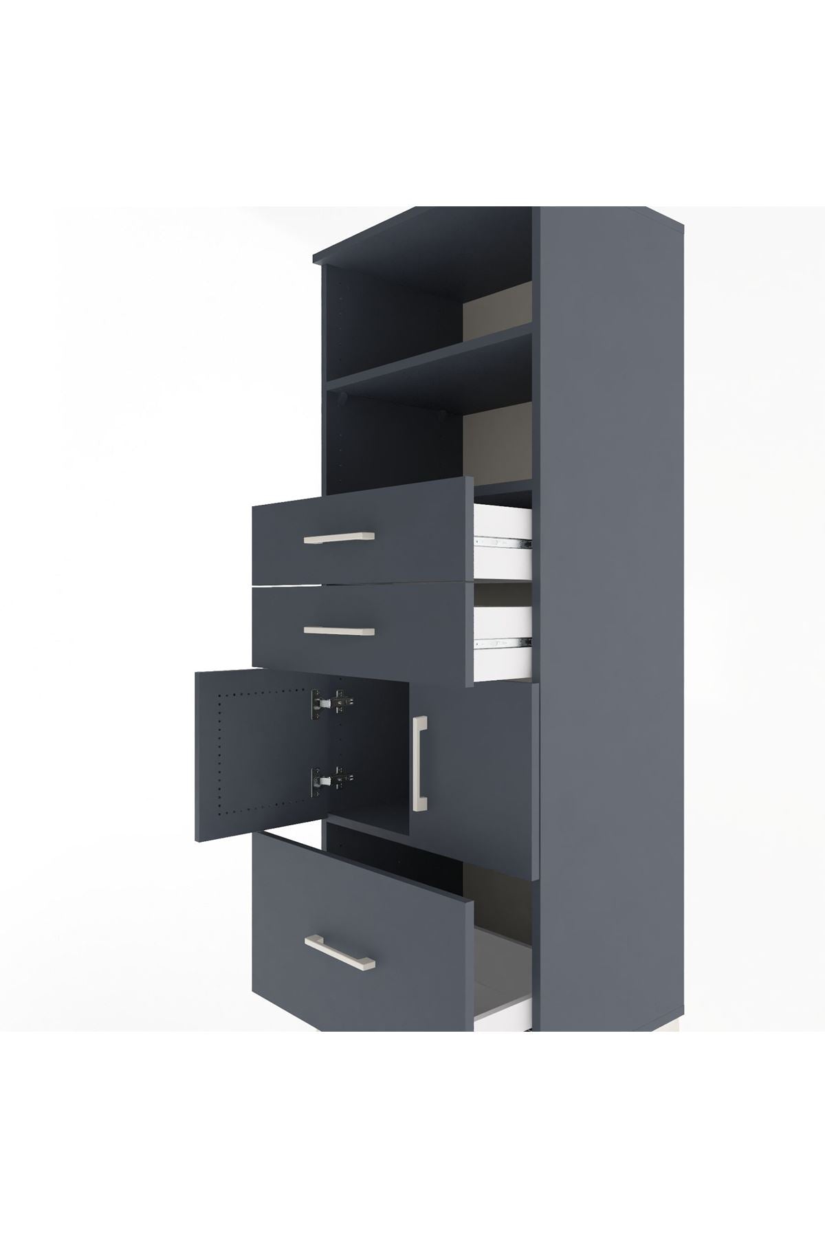 Hyperion Dolap 3 Raflı 3 Çekmeceli 2 Kapaklı 60x44x163 Antrasit-Antrasit