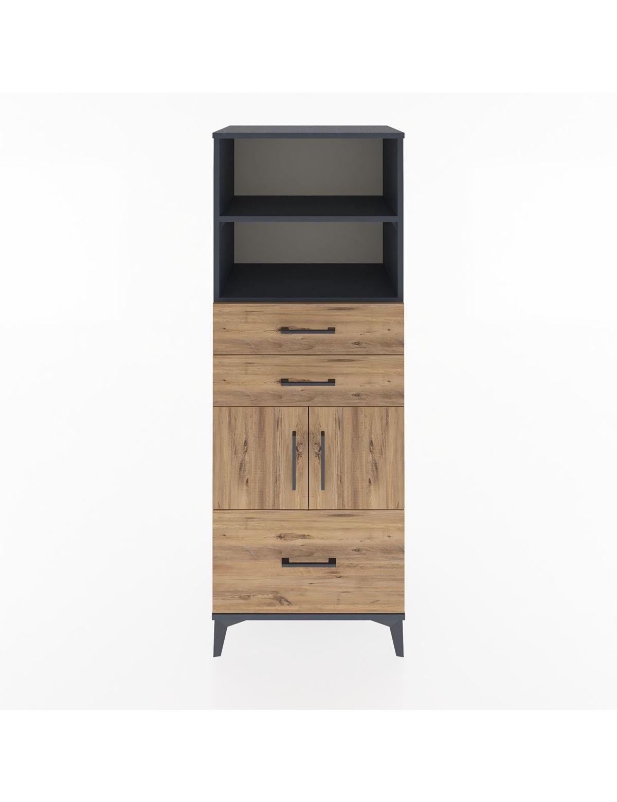 Hyperion Dolap 3 Raflı 3 Çekmeceli 2 Kapaklı 60x44x163 Antrasit-Çam