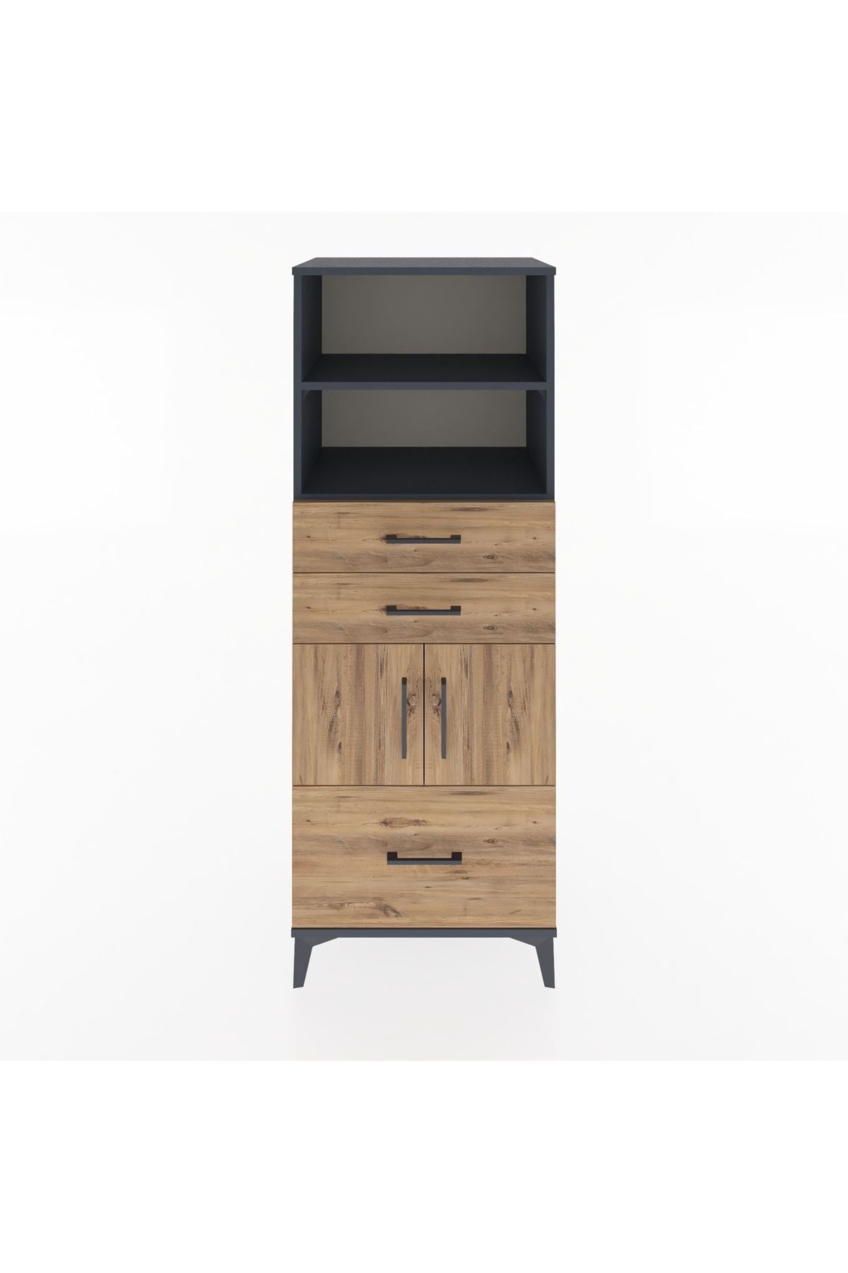 Hyperion Dolap 3 Raflı 3 Çekmeceli 2 Kapaklı 60x44x163 Antrasit-Çam