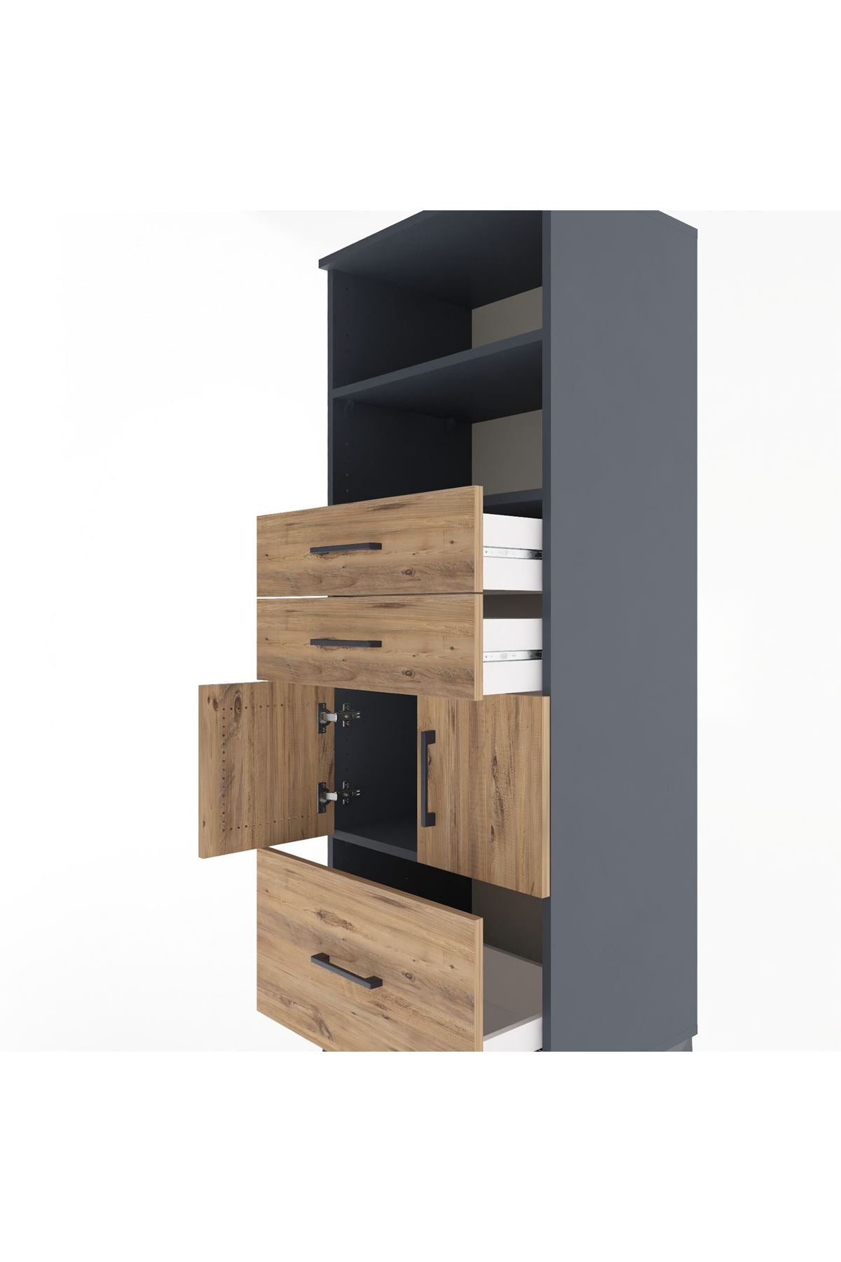 Hyperion Dolap 3 Raflı 3 Çekmeceli 2 Kapaklı 60x44x163 Antrasit-Çam