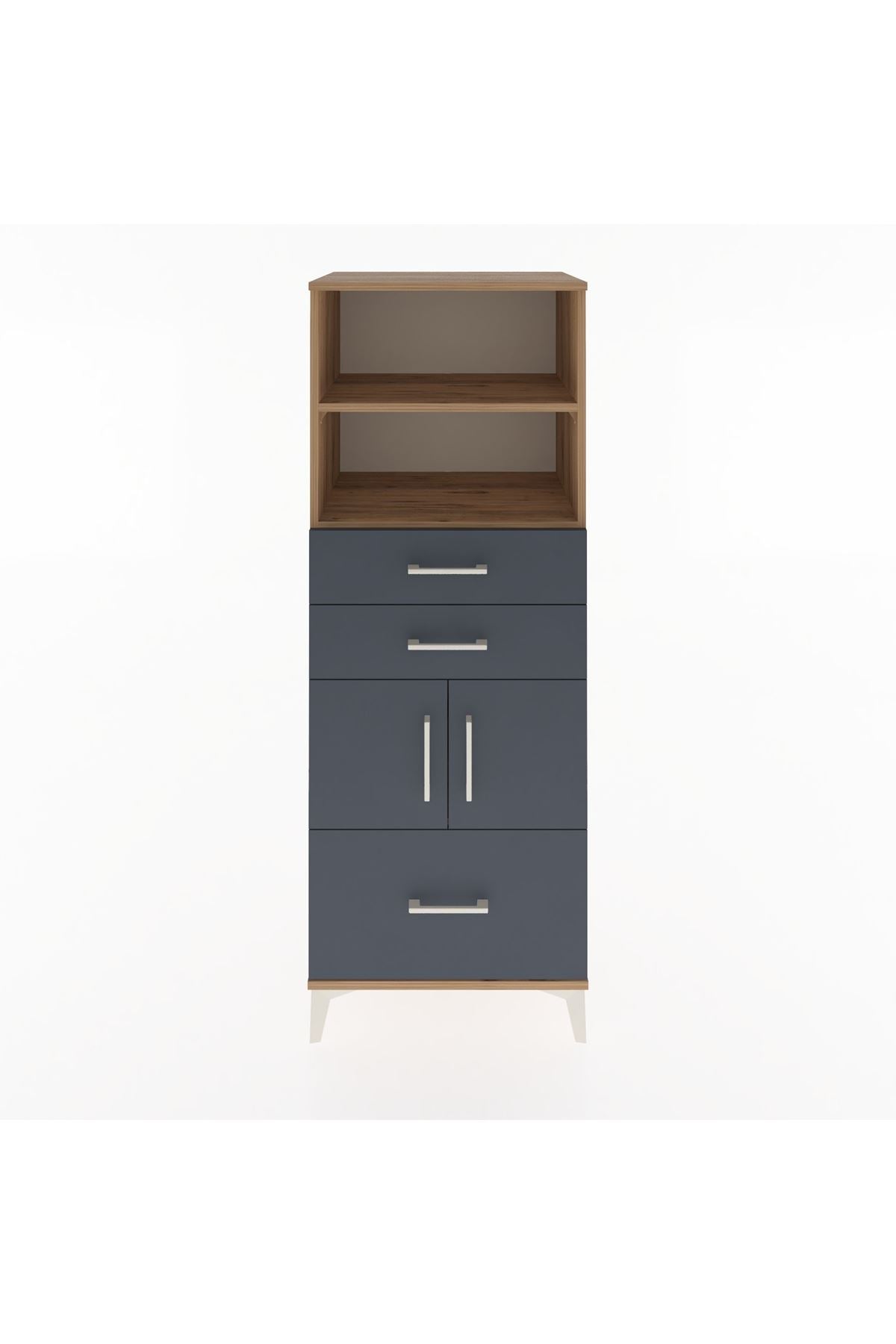 Hyperion Dolap 3 Raflı 3 Çekmeceli 2 Kapaklı 60x44x163 Çam-Antrasit