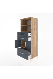 Hyperion Dolap 3 Raflı 3 Çekmeceli 2 Kapaklı 60x44x163 Çam-Antrasit