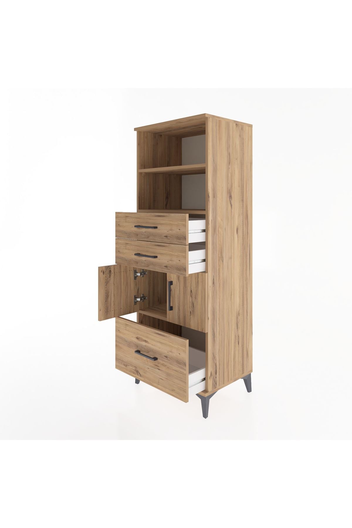 Hyperion Dolap 3 Raflı 3 Çekmeceli 2 Kapaklı 60x44x163 Çam-Çam