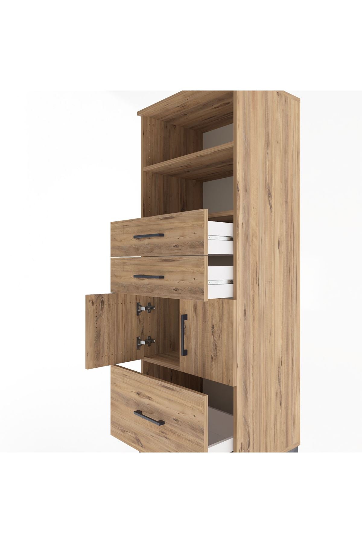 Hyperion Dolap 3 Raflı 3 Çekmeceli 2 Kapaklı 60x44x163 Çam-Çam